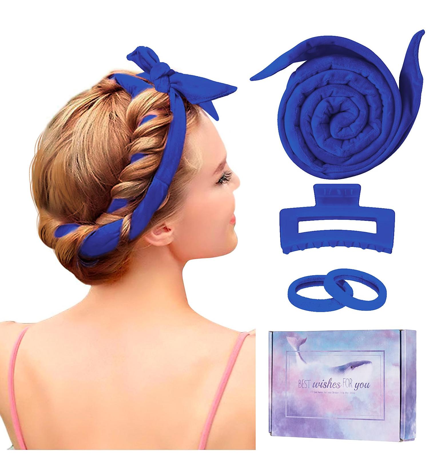 Heatless Curlers Set - 60 Extra-Long Hair Bands for Overnight Curls | Locken Winders for Medium to Long Hair (Dark Blue) - Buy Online on GoSupps.com