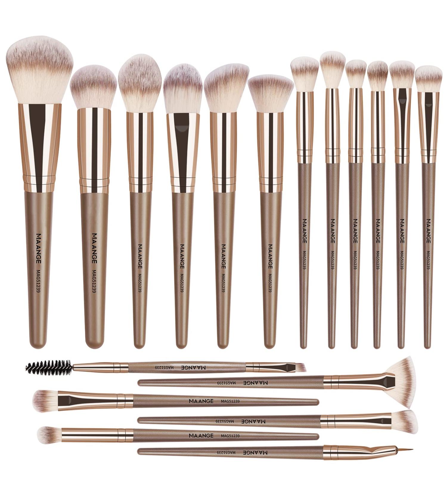 MAANGE 18 Pc Premium Synthetic Makeup Brush Set - Champagne | Professional Brushes for Foundation, Powder, Eyeliner & Eye Shadow - Buy Online on GoSupps.com