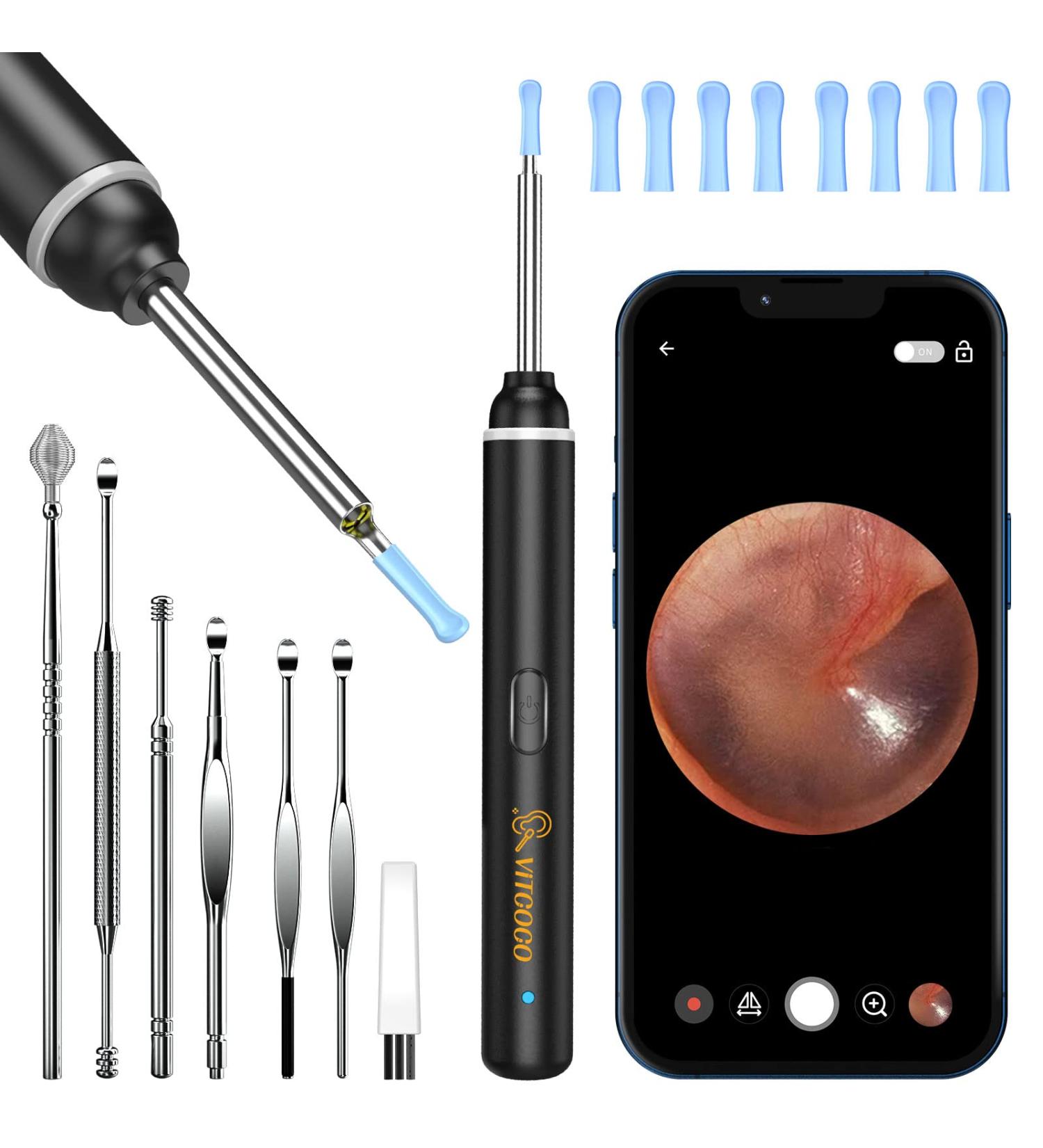 VITCOCO Ear Wax Removal Kit - 1920P HD Otoscope for iPhone & Android - 6 LED Lights - Visual Ear Scope for Ear Cleaning - Ear Camera Tool - Buy Online on GoSupps.com