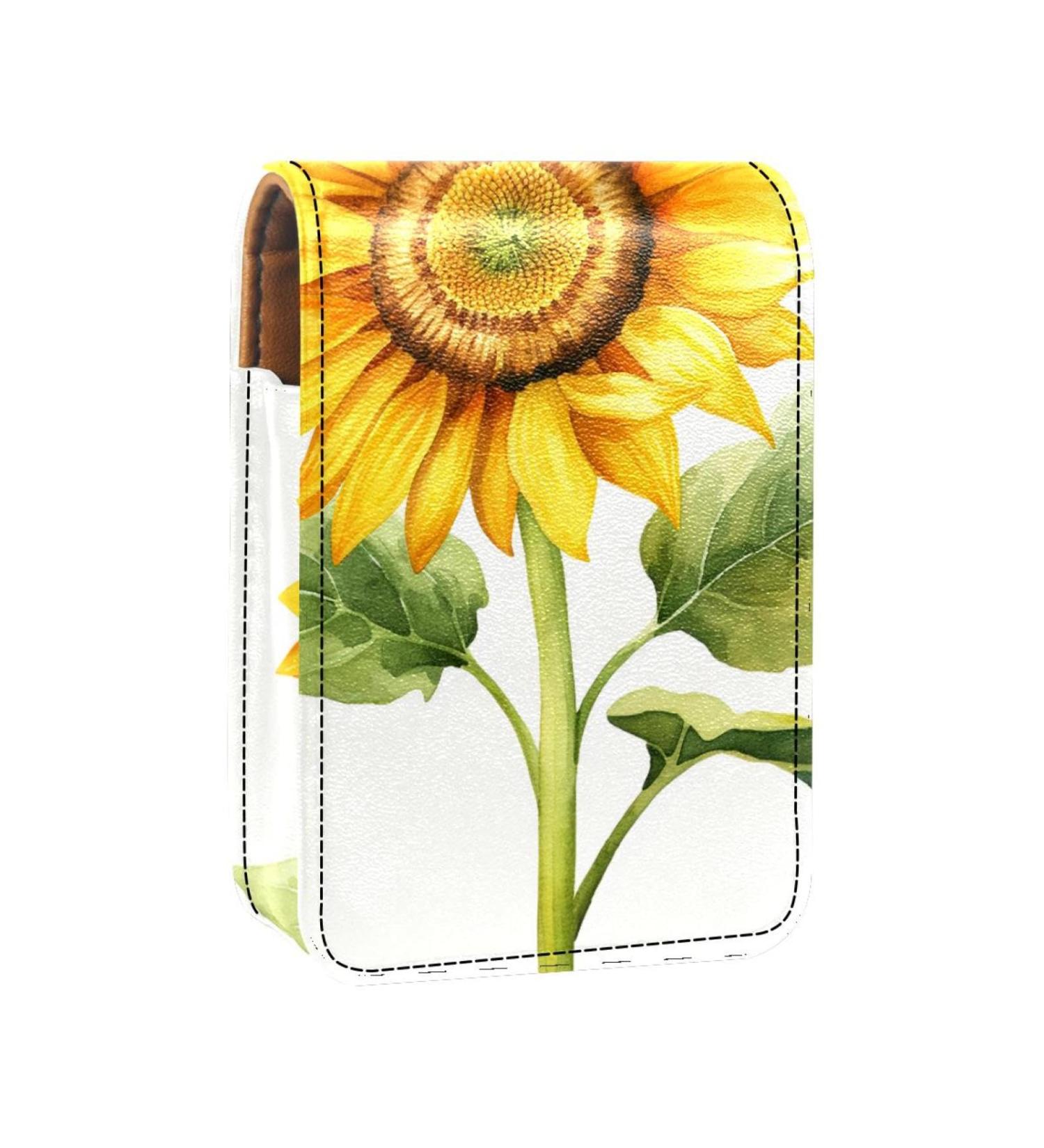 Luxury Leather Lipstick Case with Mirror | Mini Lip Gloss Organizer - Autumn Flower Design | Perfect for Travel - Buy Online on GoSupps.com