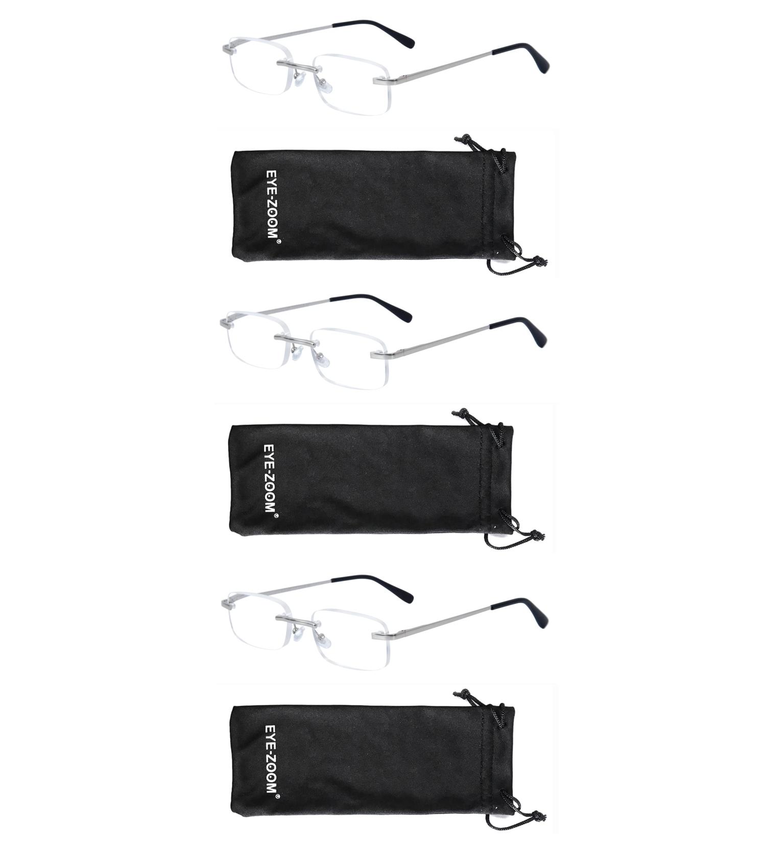 Buy 3 Pack Classic Rectangular Metal Frame Rimless Reading Glasses for Men & Women - Silver 1.5x | International Shipping Available - Buy Online on GoSupps.com