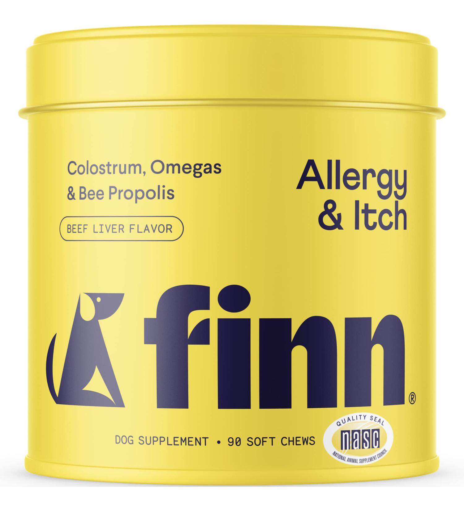 Finn Allergy & Itch Supplement for Dogs | Seasonal Allergy Relief, Skin Health & Immunity | Wild Alaskan Salmon Oil, Bee Propolis & Probiotics | 90 Soft Chews - Buy Online on GoSupps.com