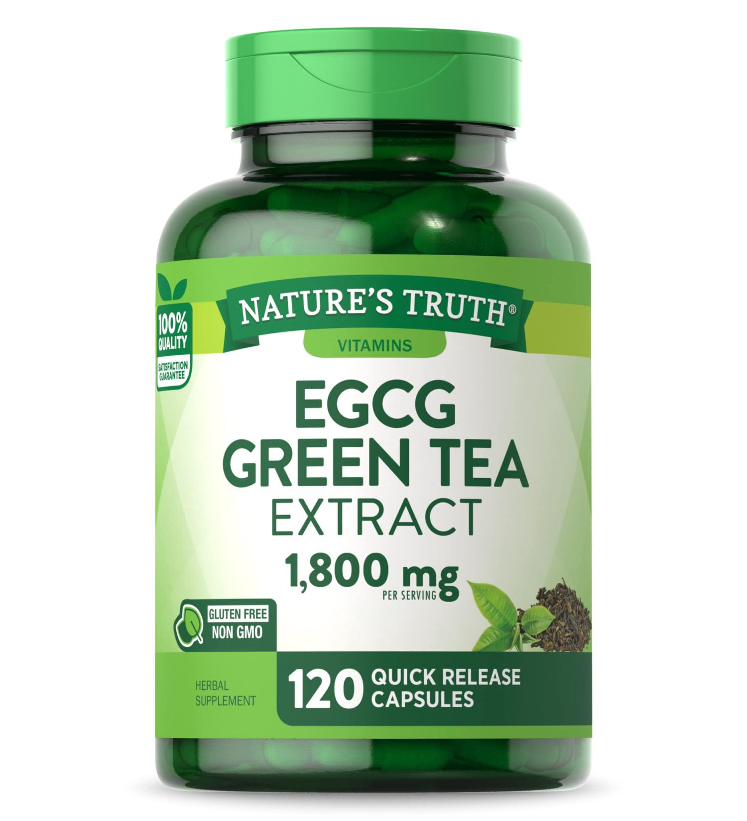 Nature's Truth EGCG Green Tea Extract 1800mg | 120 Capsules | Non-GMO & Gluten Free | Standardized 45% EGCG - Buy Online on GoSupps.com