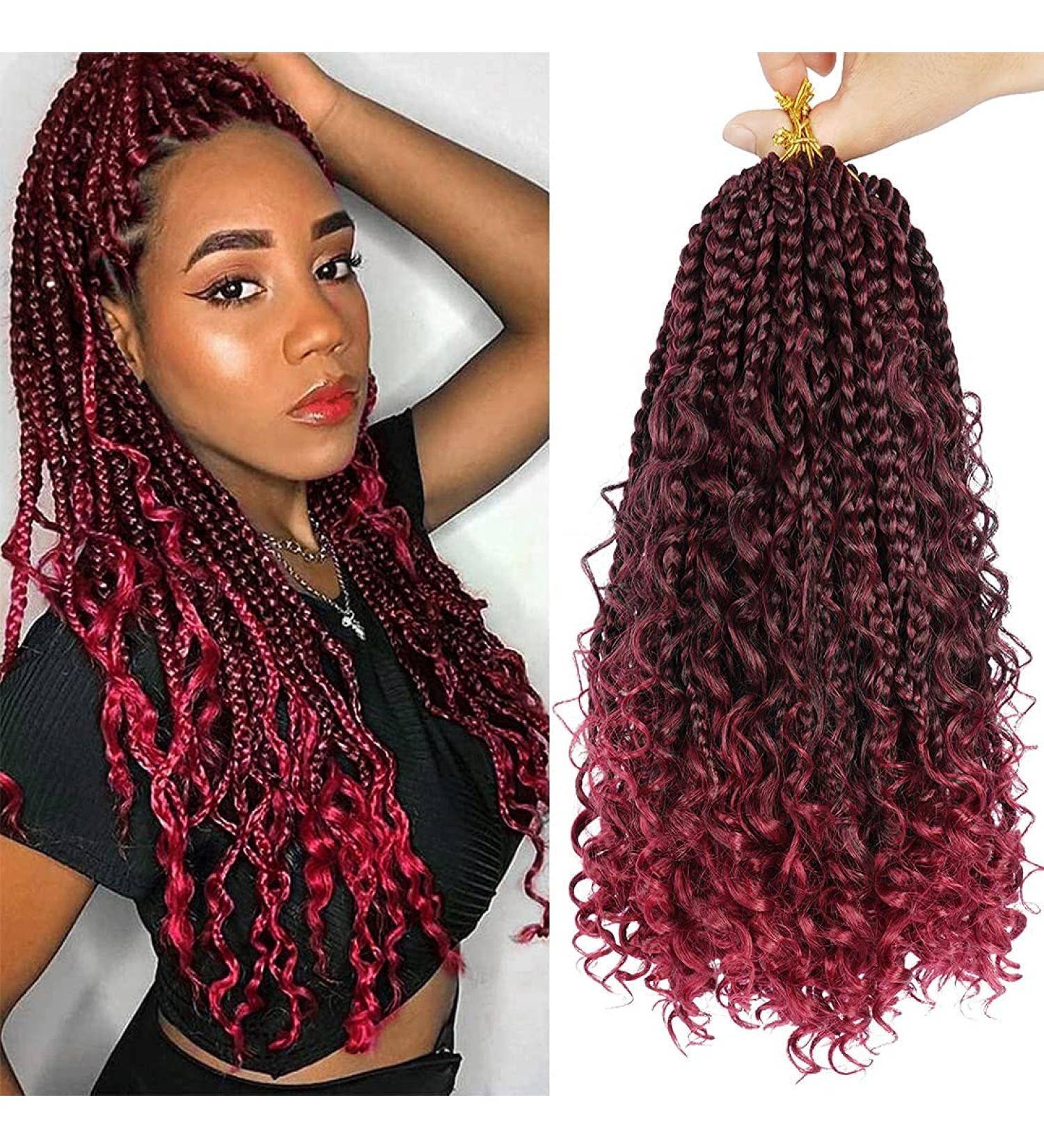 Boho Bob Box Braids Crochet Hair with Curly Ends Pre-looped Goddess Locs Crochet Curly Hair Braiding Hair Extensions 3X Bohemian Hippie Locs Crochet Braiding Hair For Black Women(14 Inch Tbug)