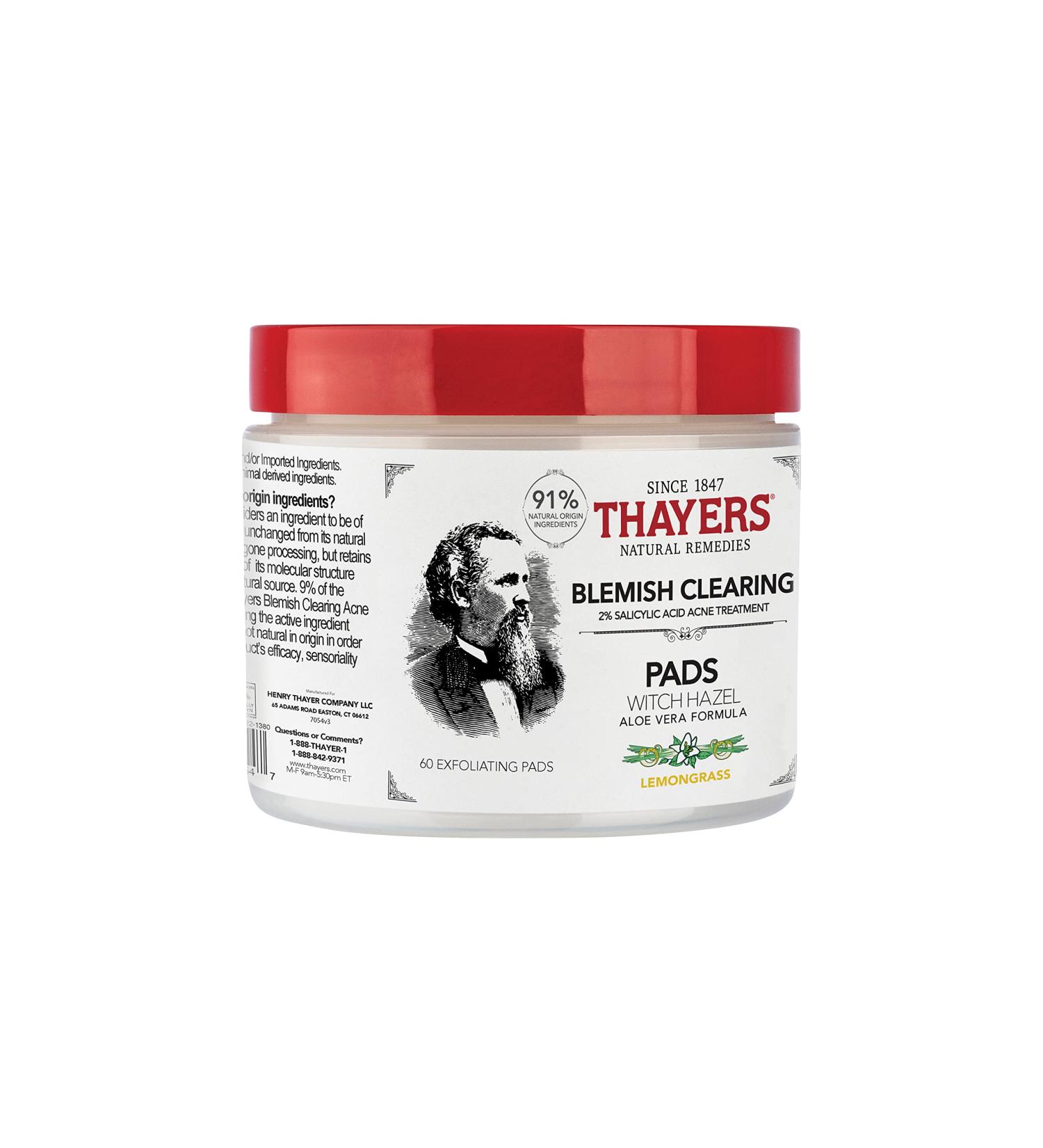 Thayers Blemish Clearing Salicylic Acid & Witch Hazel Acne Pads - 60 Count (Alcohol-Free) - Buy Online on GoSupps.com