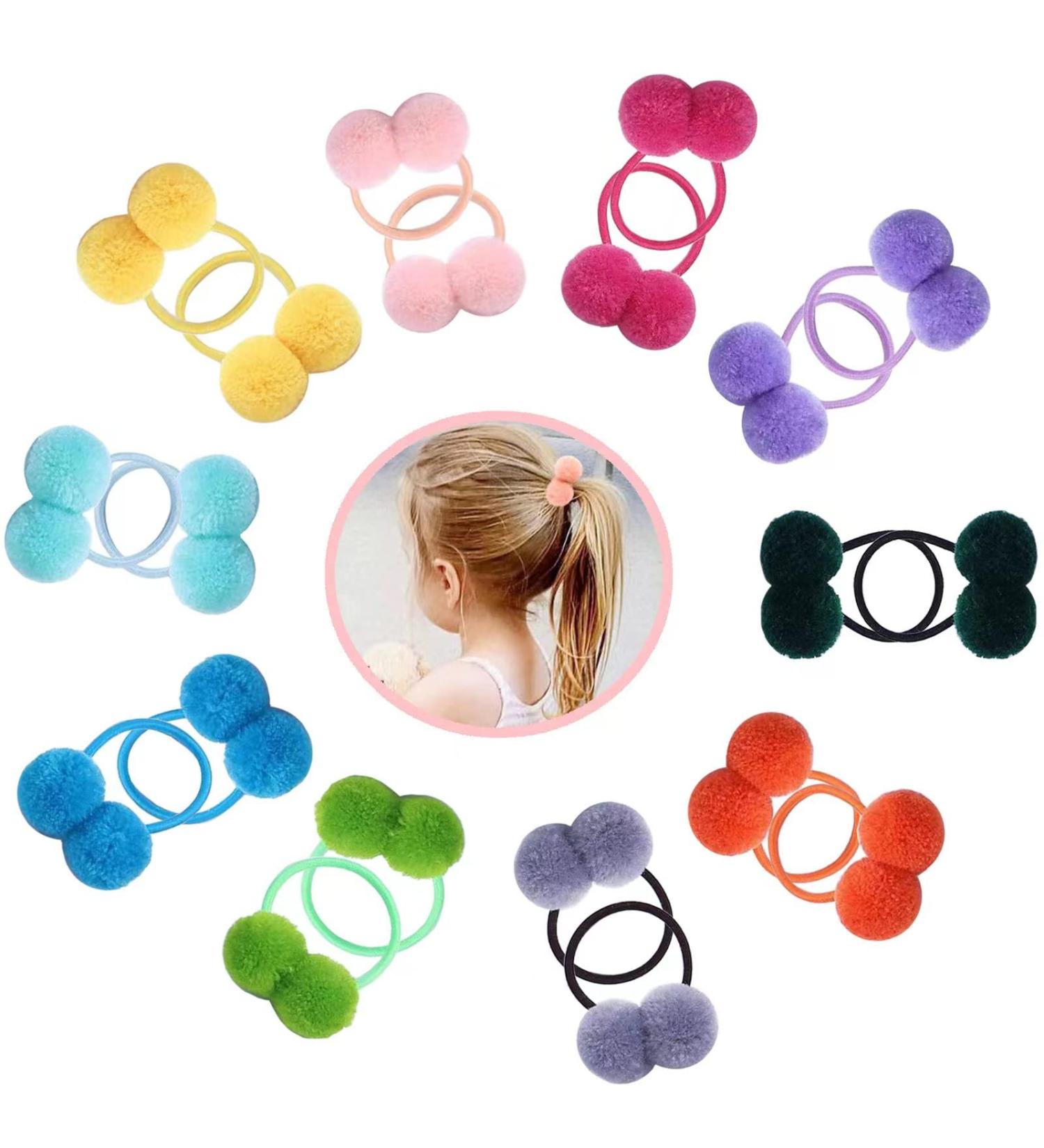 20 Pcs Pom Ball Elastic Hair Ties Fluffy Ball Hair Ties PomPom Hair Band for Girls Toddlers Pigtail Ball Ponytail Holders for Girls - Buy Online on GoSupps.com