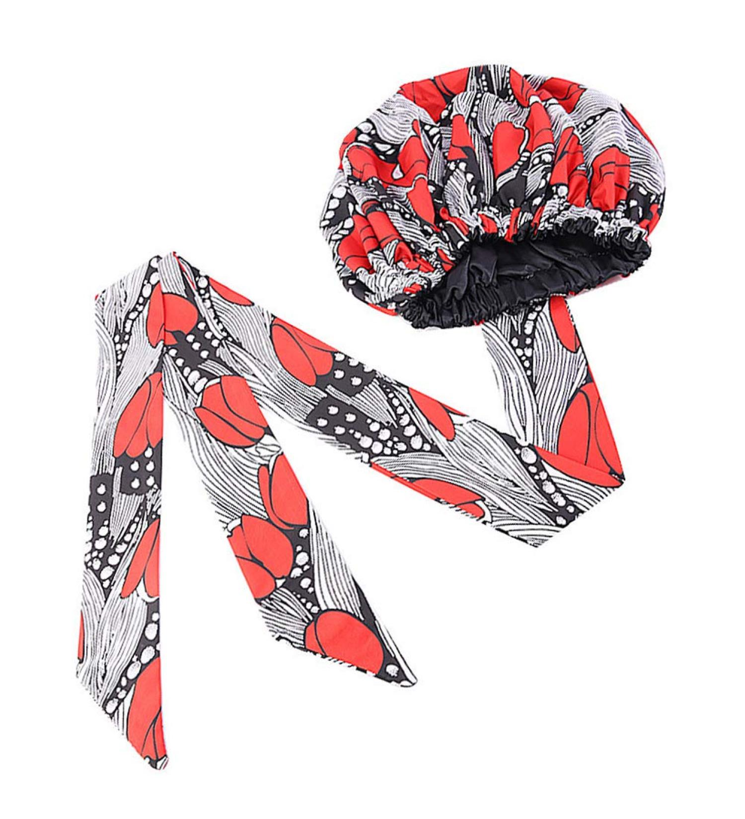 Double Layer Satin Bonnet Sleep Cap for Women  Silk Hair Bonnet African Head Wraps Turbans for Black Women Sleeping Black(floral)