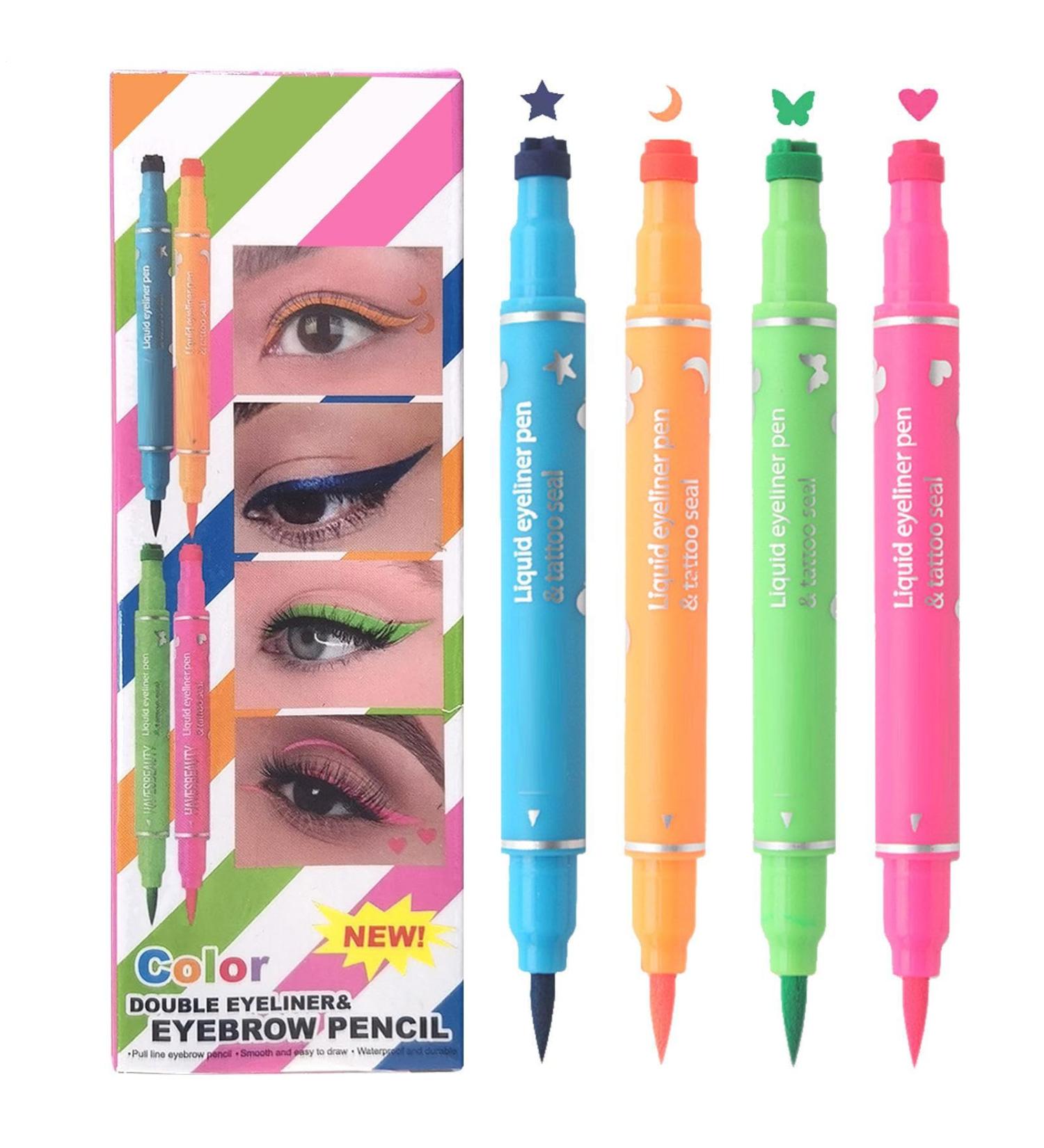 Liquid eyeliner pens Waterproof double-ended eyeliner pencil in 4 colors long-lasting makeup pen | Eyeliner set for everyday life dates travel parties - Buy Online on GoSupps.com