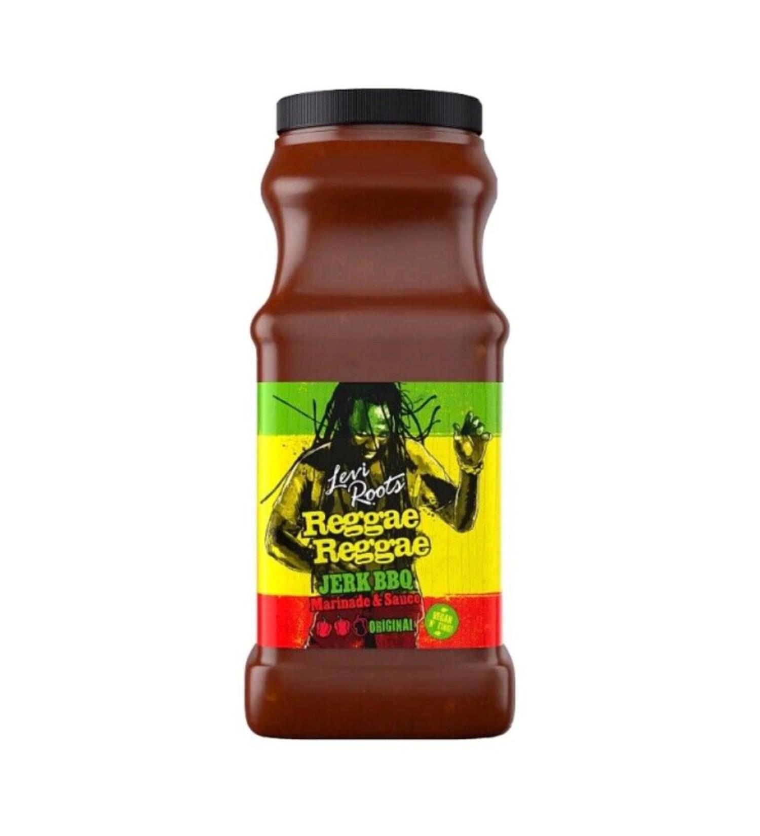 Jerk Barbecue Sauce 1L. Levi Roots Reggae Reggae Marinade and sauce- Vegetarian - Vegan -Tangy Jerk BBQ Marinade and Sauce with Scotch Bonnet Chillies Allspice and Herbs Blend. Chilli rating - 2 - Buy Online on GoSupps.com