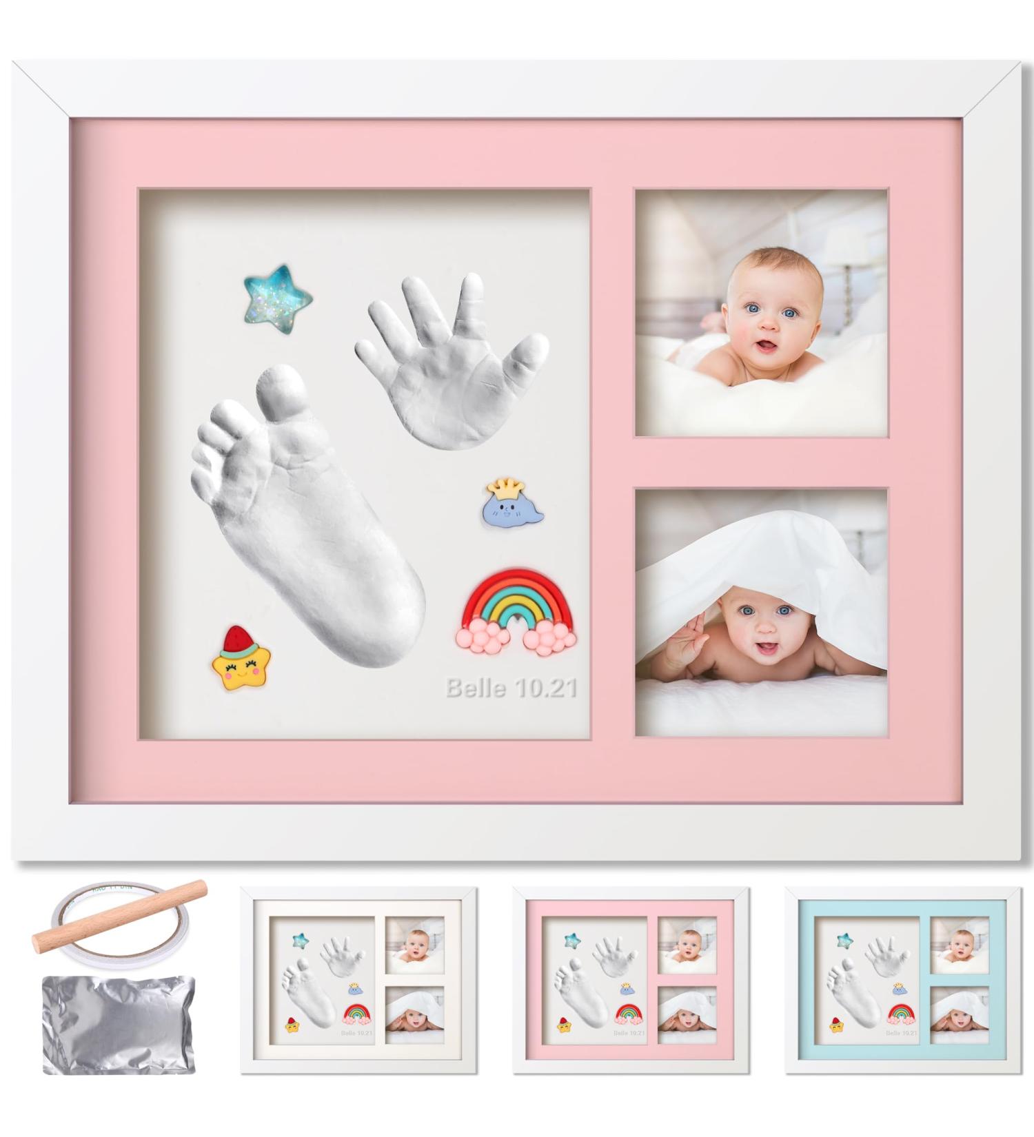 Baby Hand and Footprint Kit Picture Frame - Clay Set for Newborn Boys and Girls | Infant Milestone Photo Frame with Backing Cards and Trinkets | Keepsake Baby Shower Gift in White - Buy Online on GoSupps.com