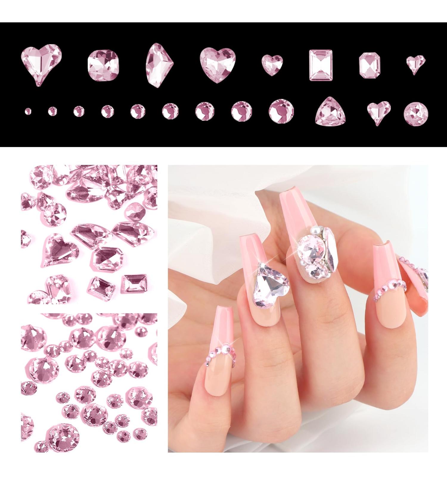 Saviland Nail Rhinestones K9: 355 Crystal Pink Nail Rhinestones 12 Styles Nail Accessories Heart Flat Round Glitter Shine Nail Diamonds for Jewelry Nail Art DIY Home Pro Shop 02 Pink - Buy Online on GoSupps.com