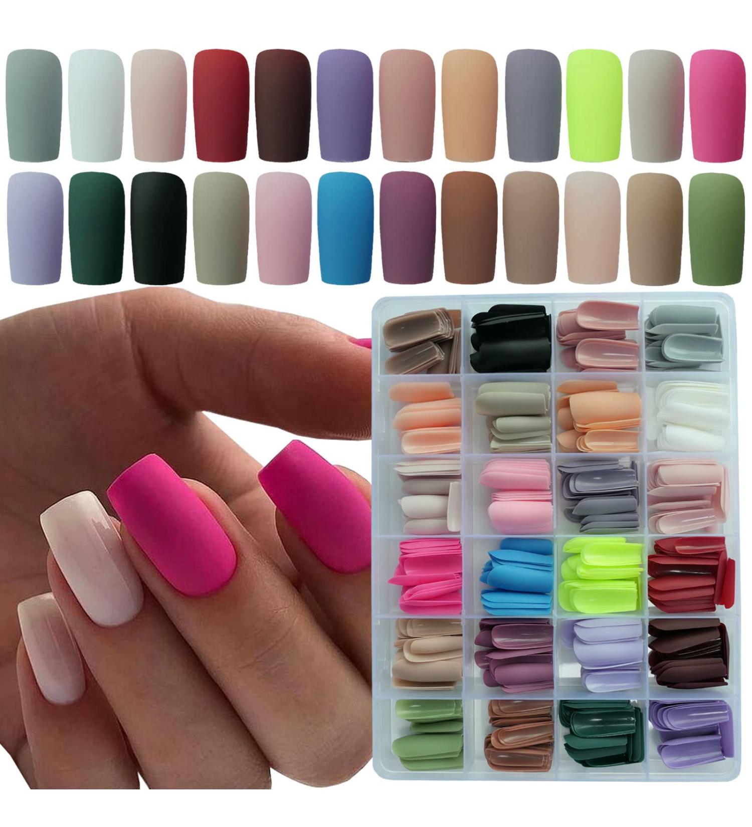 LoveOurHome 576pc Medium Matte Square Press on Nails - 24 Colors, Full Cover Colored Fake Nails for Women Girls - Acrylic Tips with Case - Buy Online on GoSupps.com