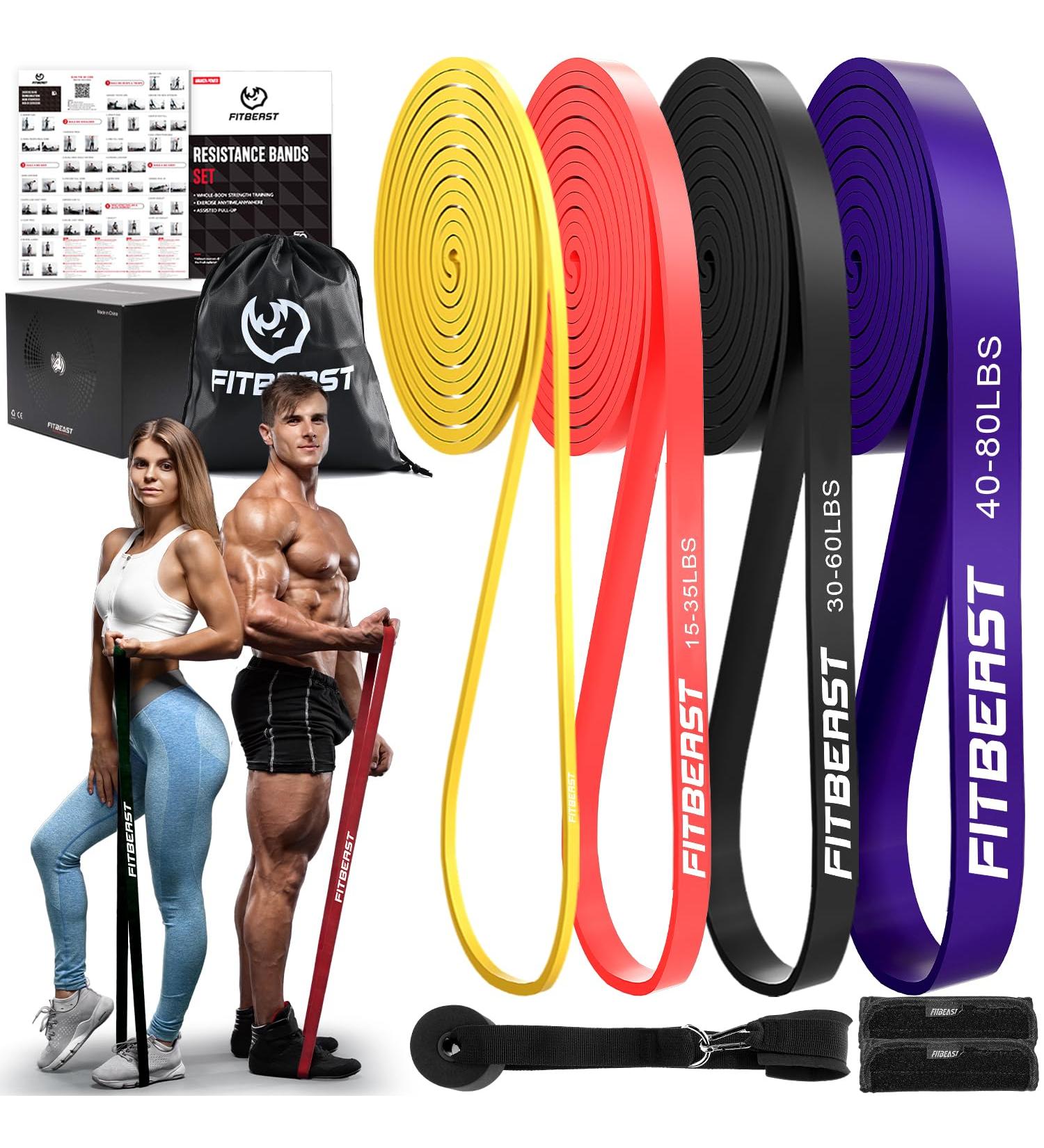 FitBeast Resistance Bands Set | 4 Levels for Strength Training Yoga Powerlifting & More | Ideal for Full-Body Workouts & Rehabilitation - Buy Online on GoSupps.com