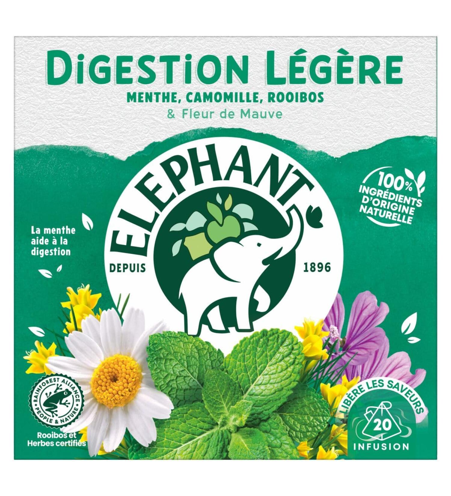  Elephant Elephant Gentle Digestion Infusion Mint Chamomile and Rooibos Flavor Rainforest Alliance Certified 100% Naturally Sourced Ingredients 20 Pyramid Tea Bags - Buy Online on GoSupps.com