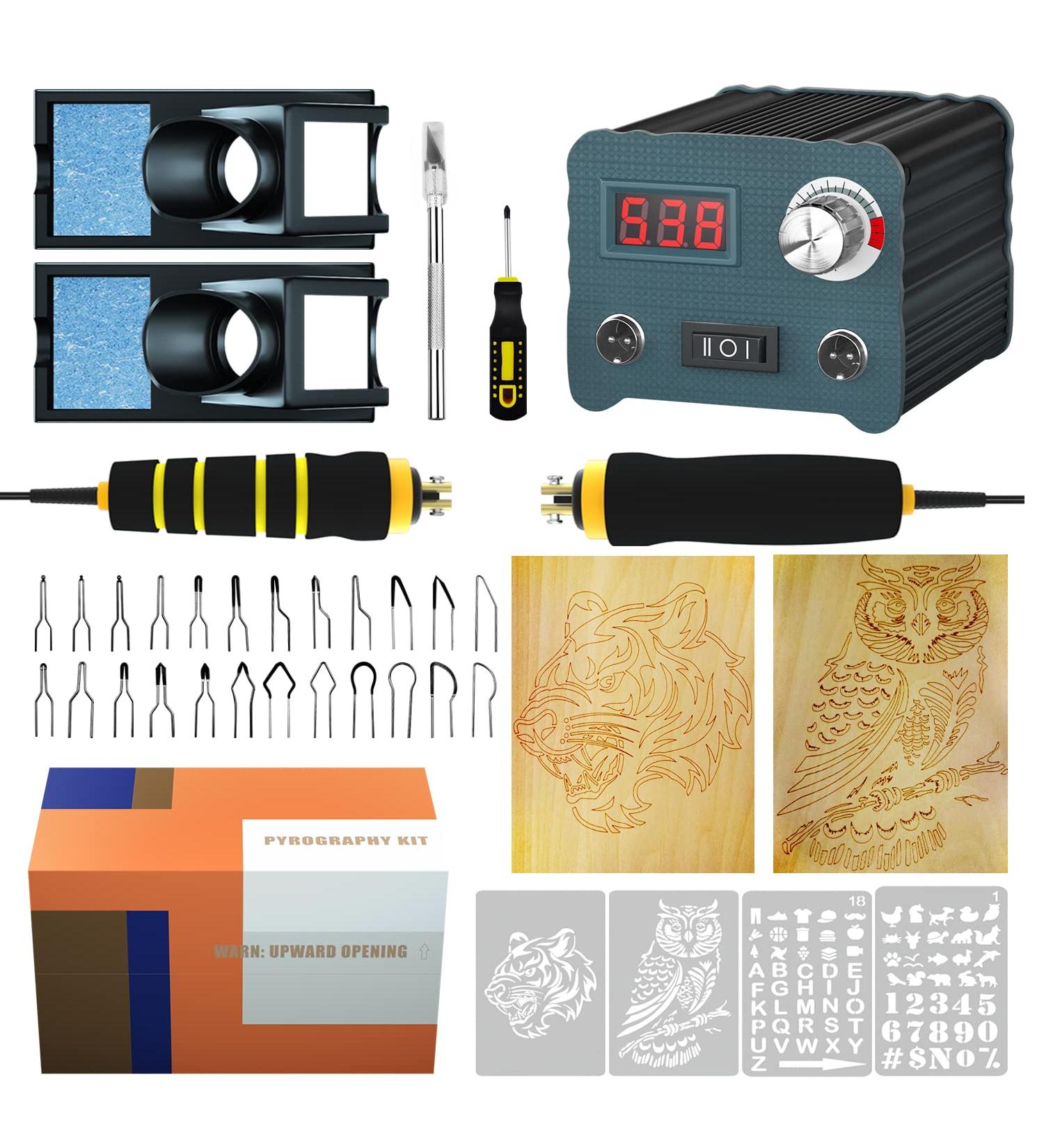 Wood Burning Kit with Digital Adjustable Strap and 24pcs Pyrography Pen Nib - Perfect Gift for Adults, Teens, and Kids | Double Pen Design in Black/Grey - Buy Online on GoSupps.com