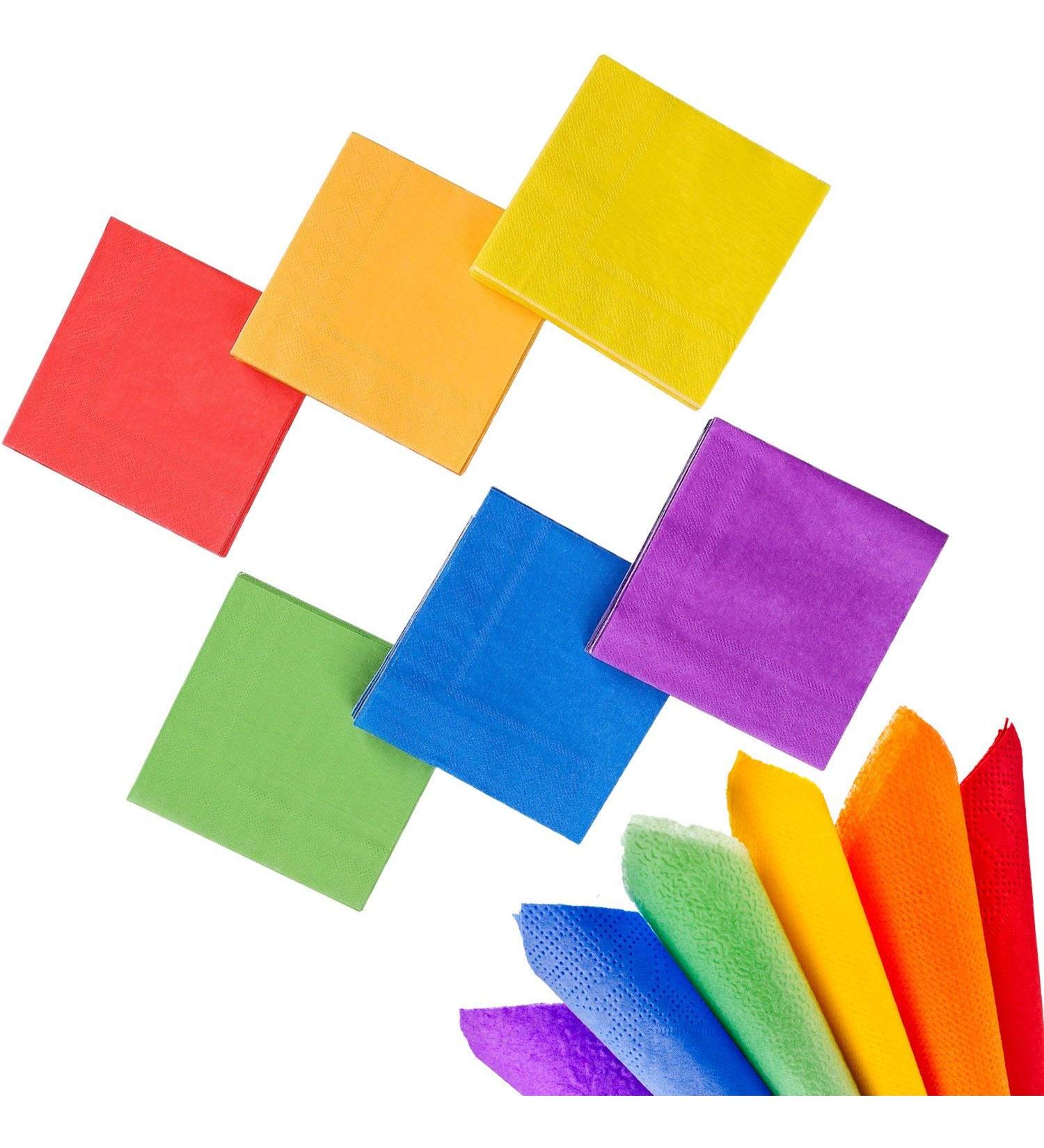 Whaline 120 Rainbow Cocktail Napkins - Gay Pride Day Party Favors - 2 Ply Beverage Paper Napkins - 6 Colors - Buy Online on GoSupps.com