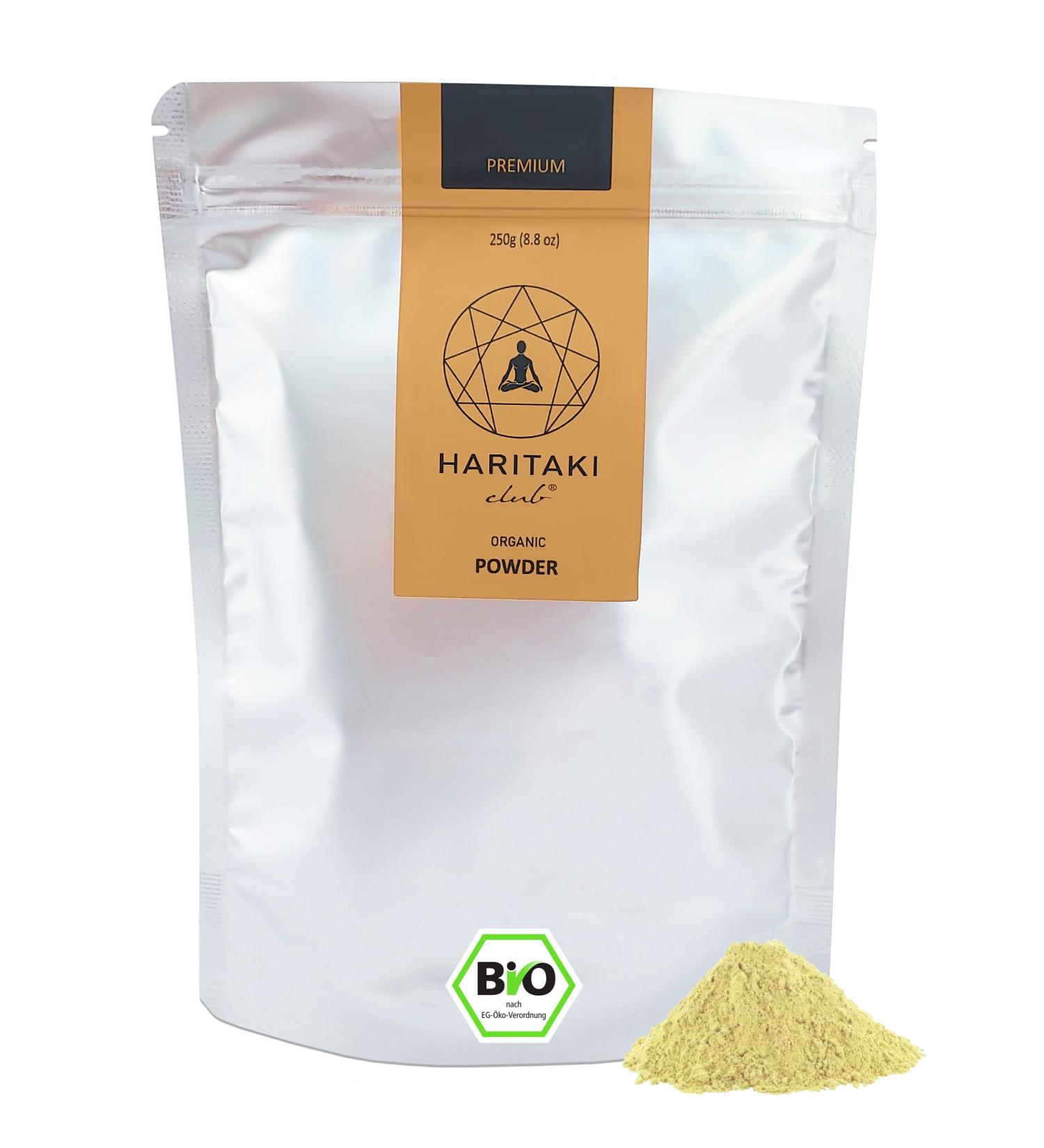 Haritaki Organic Powder - Premium Quality 250g | EU Bio Certified | Vegan Kosher Halal | Natural Kadukkai Terminalia Chebula | Lab Tested | Haritaki Club - Buy Online on GoSupps.com