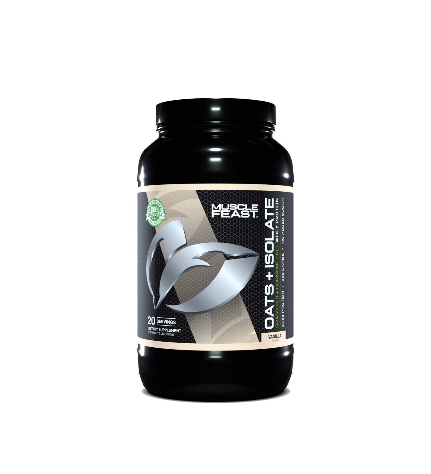 Muscle Feast Oats + Isolate Vanilla - Gluten Free Grass Fed Hormone Free Powder | 31.5g Protein | 262 Calories | Kosher Certified - Buy Online on GoSupps.com