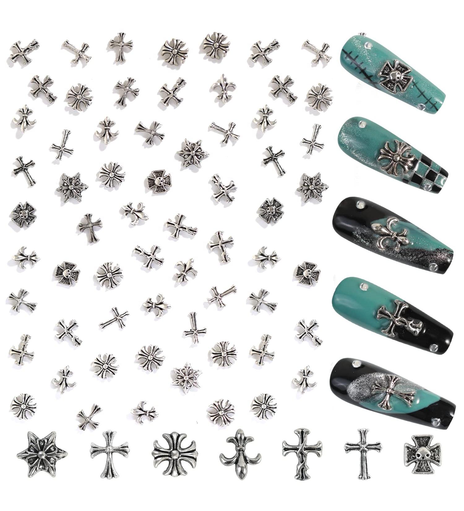 CAMLO 3D Cross Nail Charms - Chrome Silver Gothic Charm Set for DIY Nail Art - Buy Online on GoSupps.com