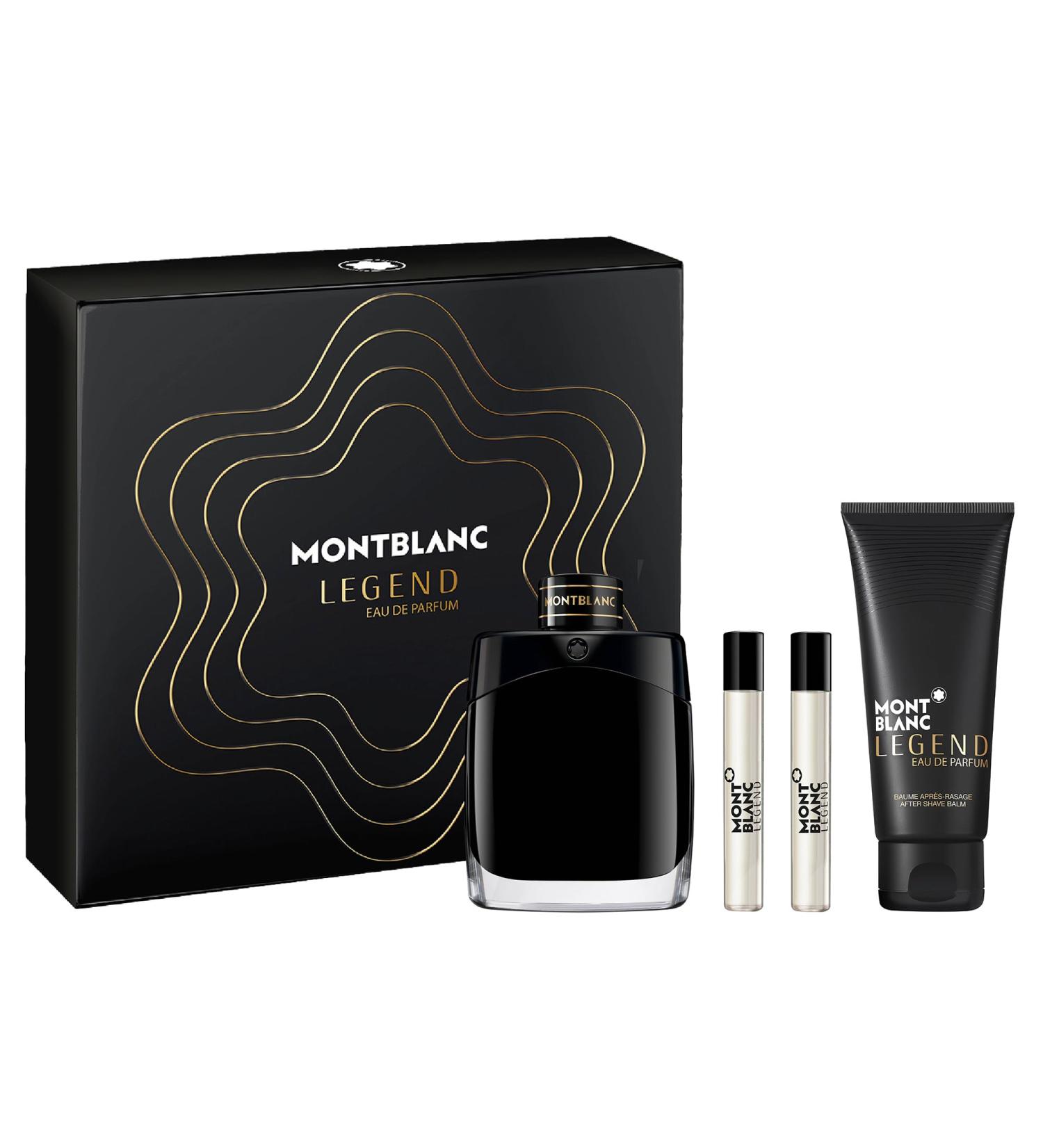 MONTBLANC Legend Eau de Parfum 4 Piece Set - 3.3 fl. oz. & (2) 0.25 fl. oz. Sprays 3.3 fl. oz. After Shave - Long Lasting Fragrance with notes of Violet Geranium & Vibrant Wood - Fougere & Aromatic