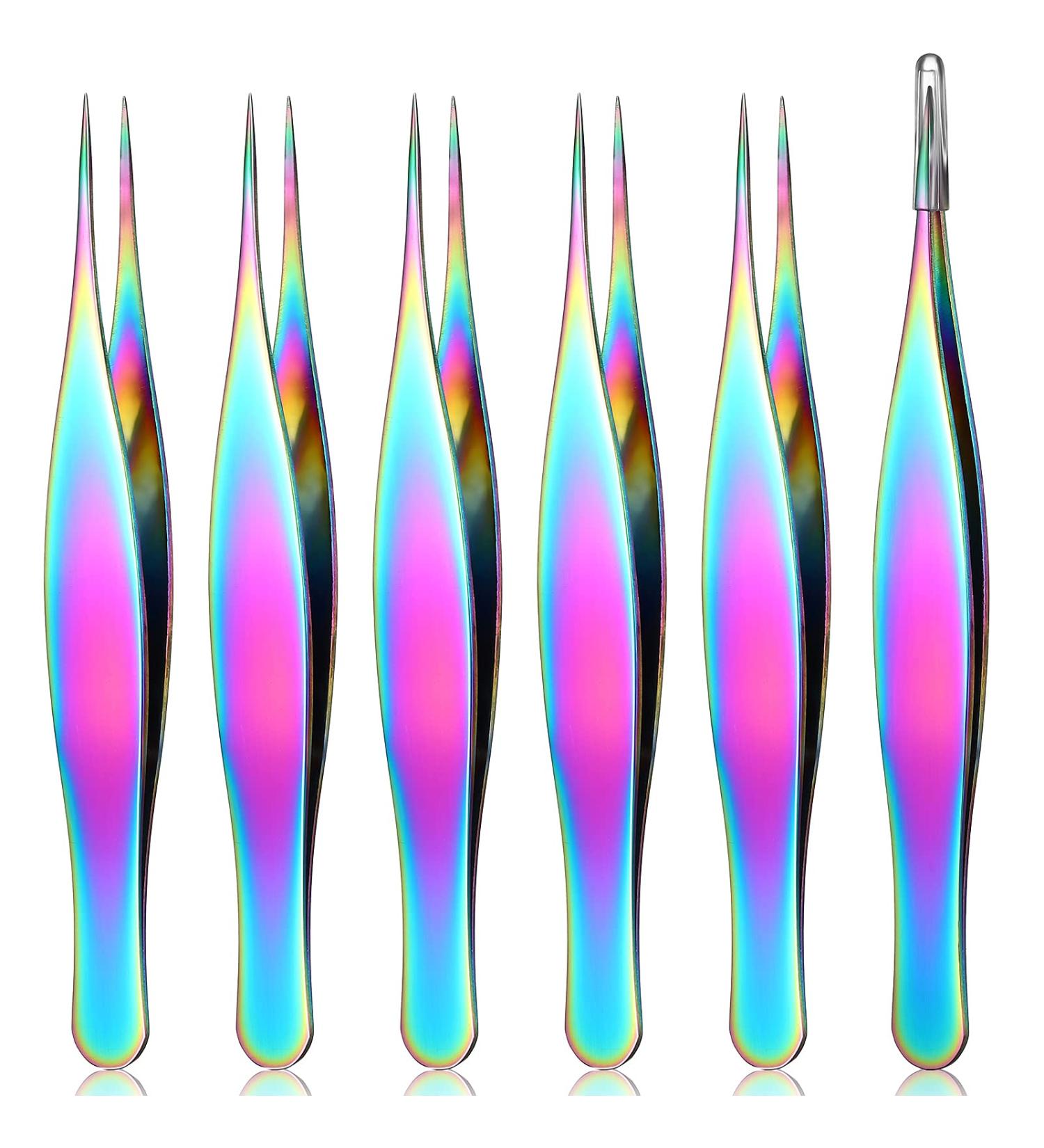6-Piece Rainbow Pointed Tweezers Set for Ingrown Hair, Blackhead Removal, Nose & Eyebrows - Stainless Steel Precision Tweezers - Buy Online on GoSupps.com