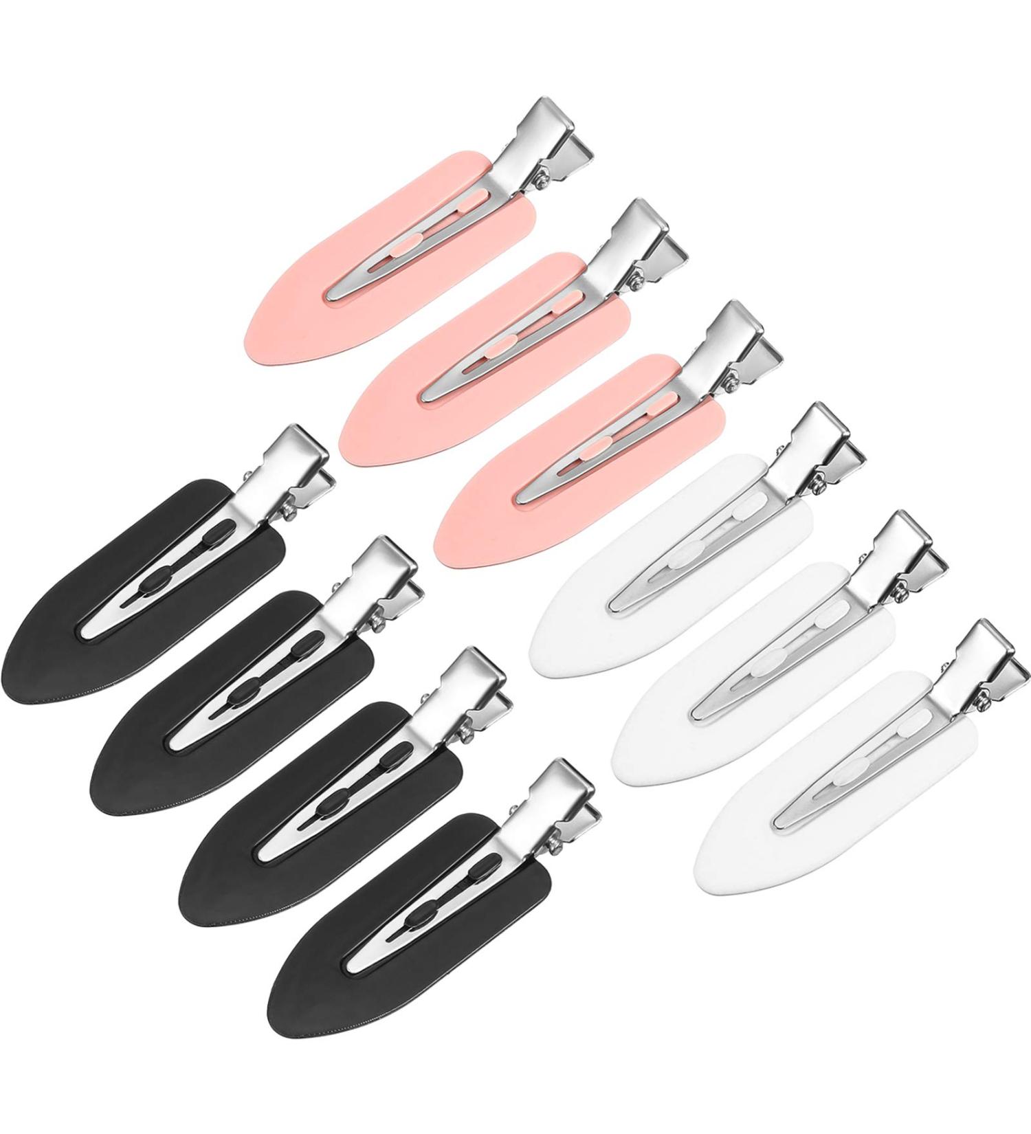 No Crease Hair Clip Set - 10pcs Bend-Free Hair Curl Pin Clips for Bangs, Finger Waves, Makeup Application - Hairdressing Hairpins in Black, White, Pink - Buy Online on GoSupps.com