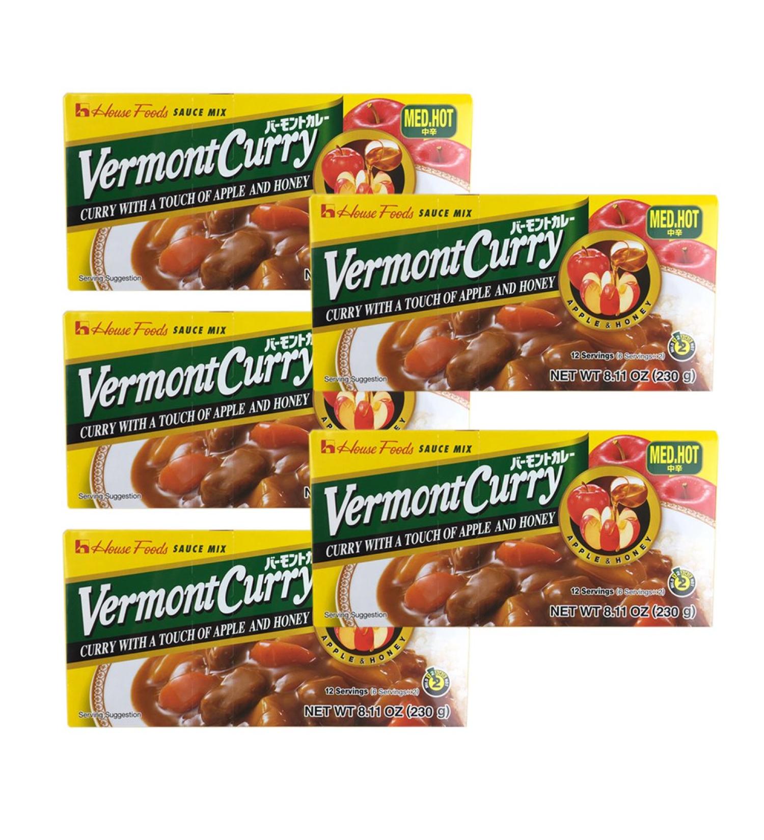 5 Packs  House Foods Vermont Curry Medium Hot 8.11 Oz (230g)