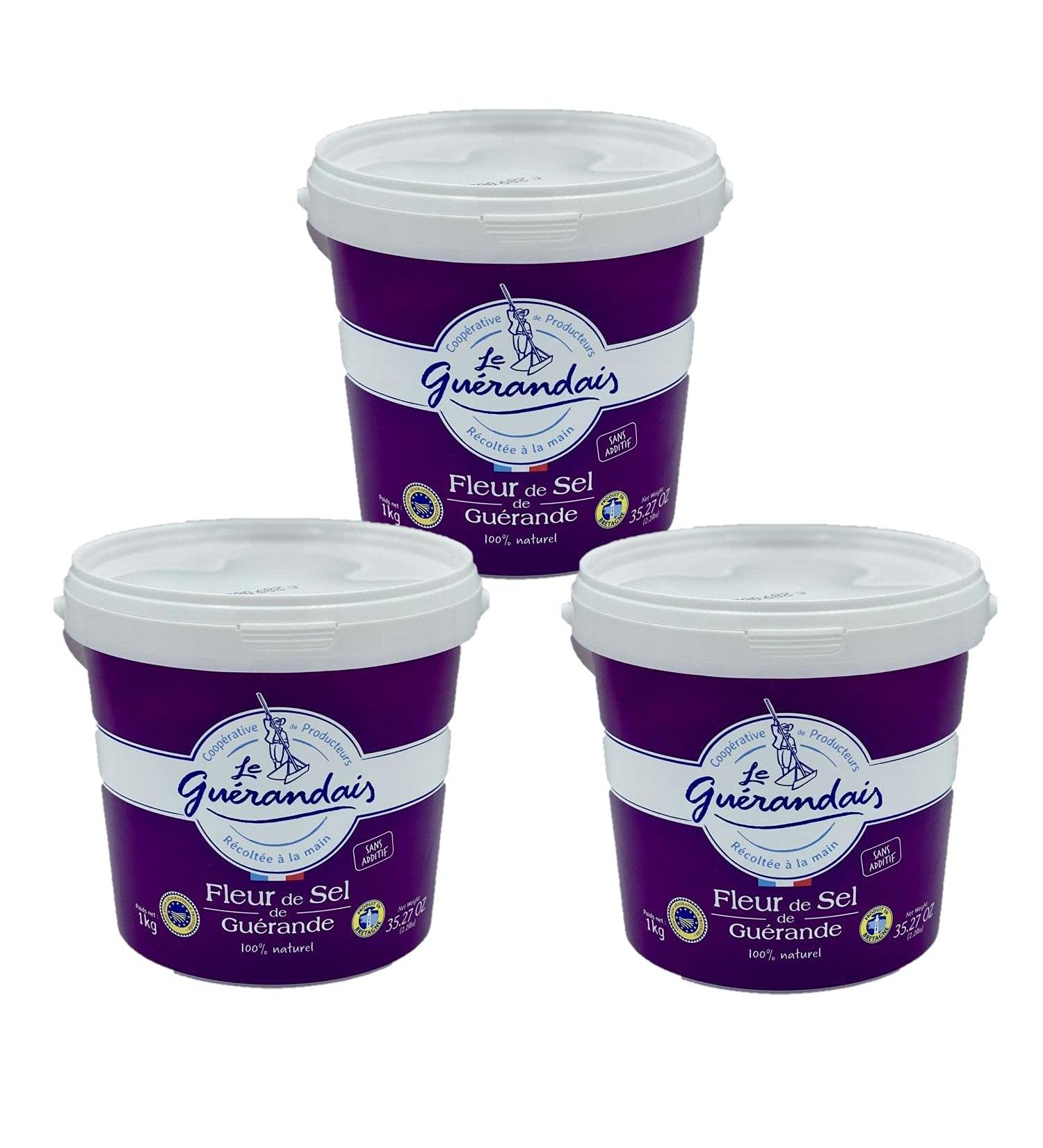 Set of 3 Guérande PGI Salt Flower Le Guérandais Bucket 1 kg