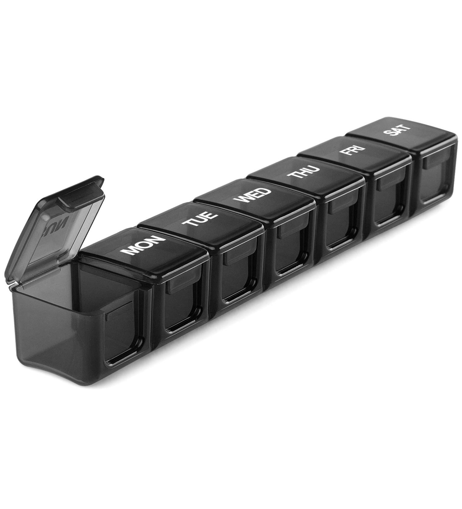 TookMag Extra Large 7-Day Pill Organizer - XL Weekly Pill Box for Vitamins & Supplements - Black - Buy Online on GoSupps.com