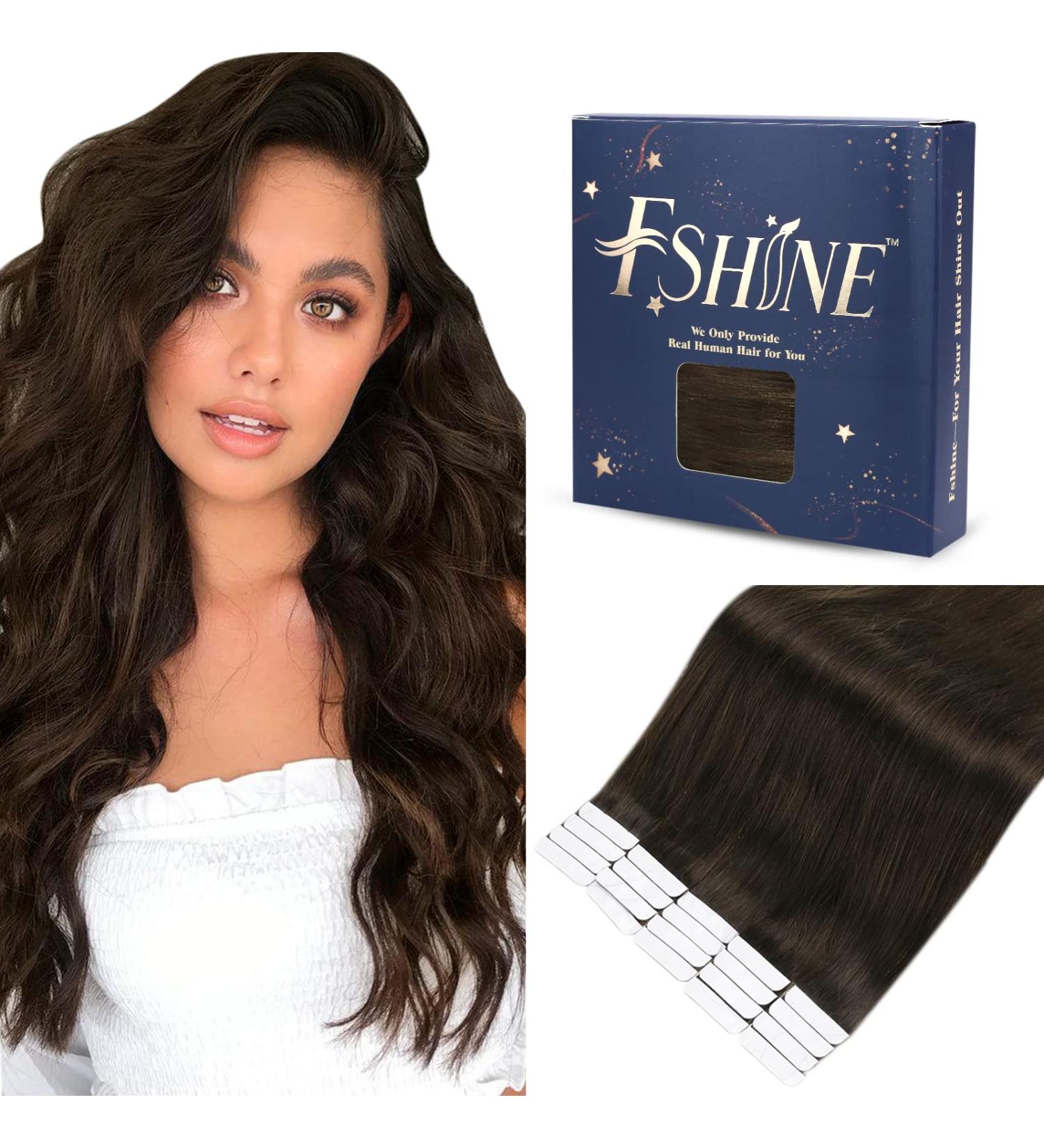 FSHINE Real Hair Tape Extensions - 35cm 50g Dark Brown #2 20 Pieces Invisible Remy Hair - Buy Online on GoSupps.com