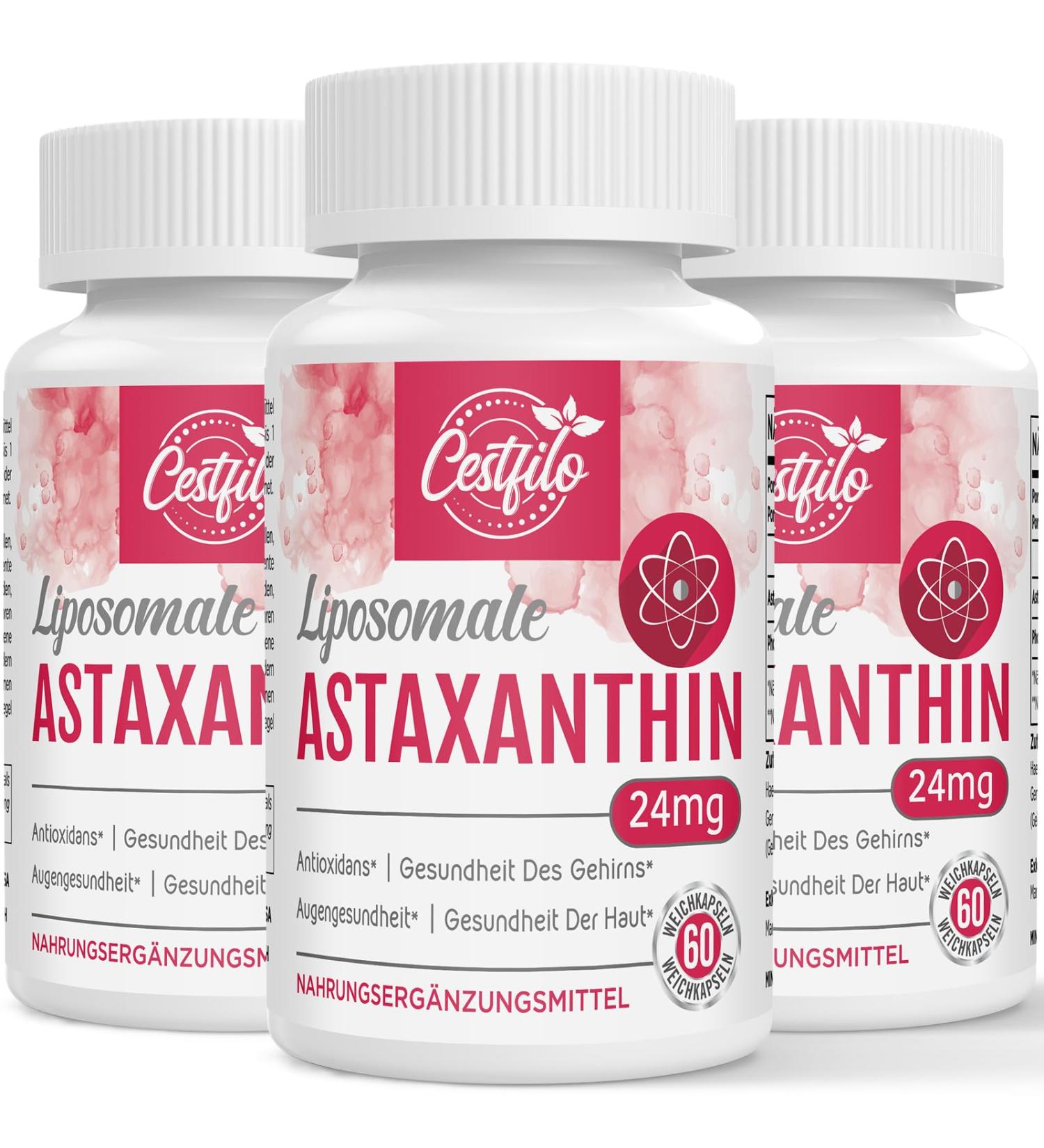 Cestfilo Liposomal Astaxanthin 24 mg - Maximum Absorption Natural Antioxidants Gluten-Free Non-GMO | 180 Capsules (3-Pack) - Best for International Shipping - Buy Online on GoSupps.com