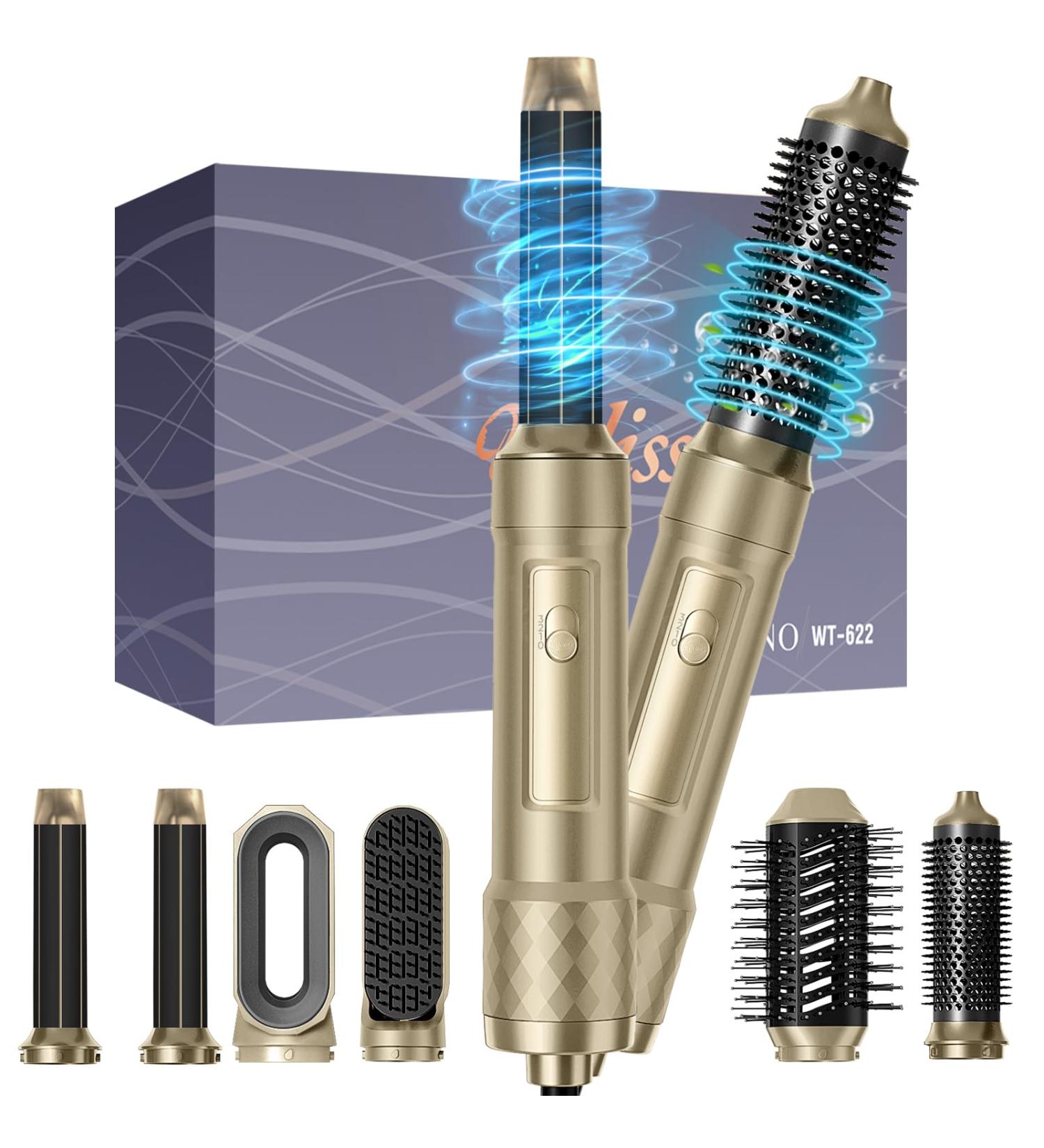 6-in-1 Multifunctional Hair Styling Tool | Detachable Blow Dryer Brush Ionic Hot Air Volumizer & More - Gold - Buy Online on GoSupps.com