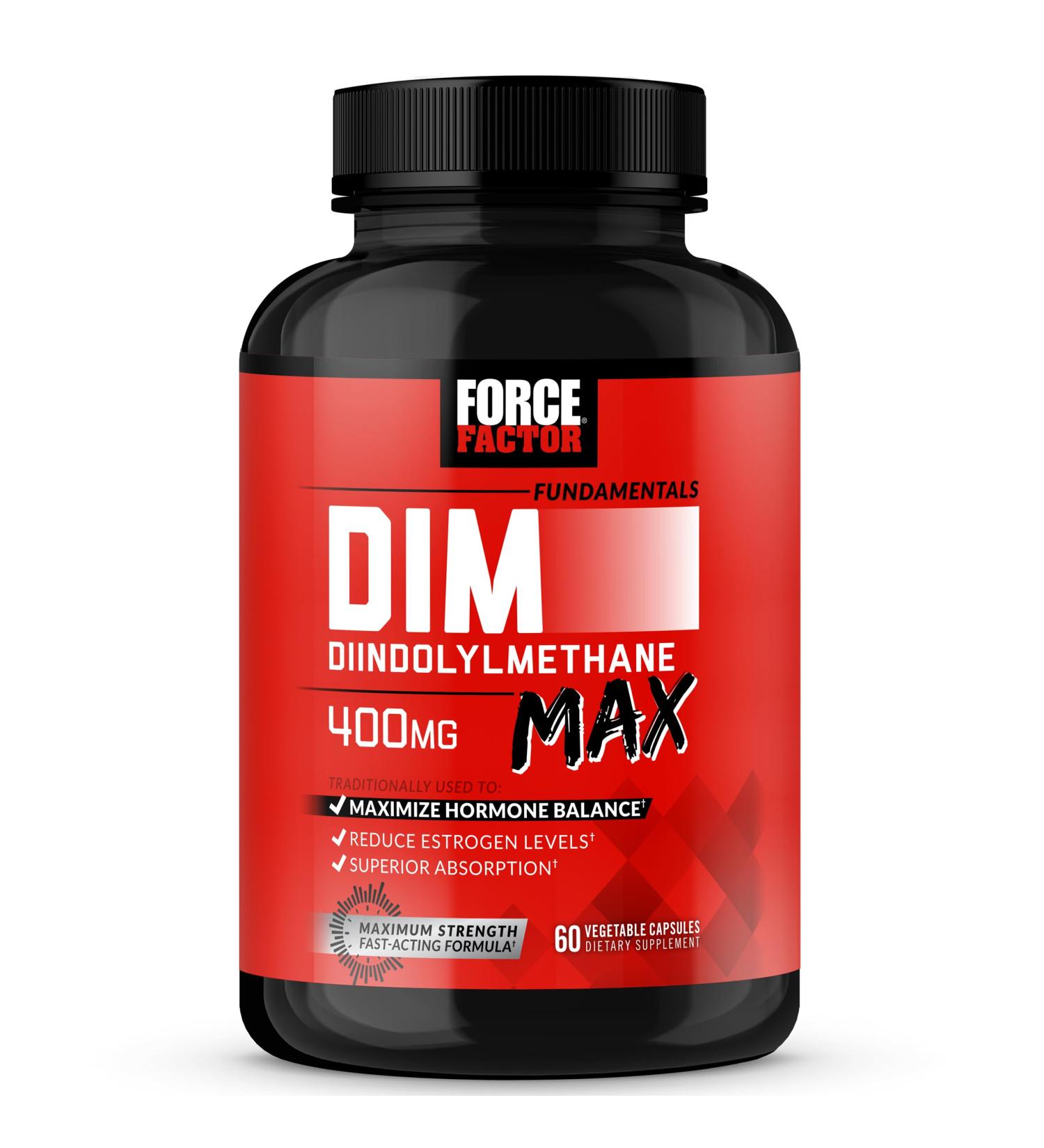 Force Factor DIM Max - Maximum Strength Diindolylmethane Supplement for Men's Hormone & Estrogen Balance - 400mg 60 Capsules Superior Absorption | International Shipping - Buy Online on GoSupps.com