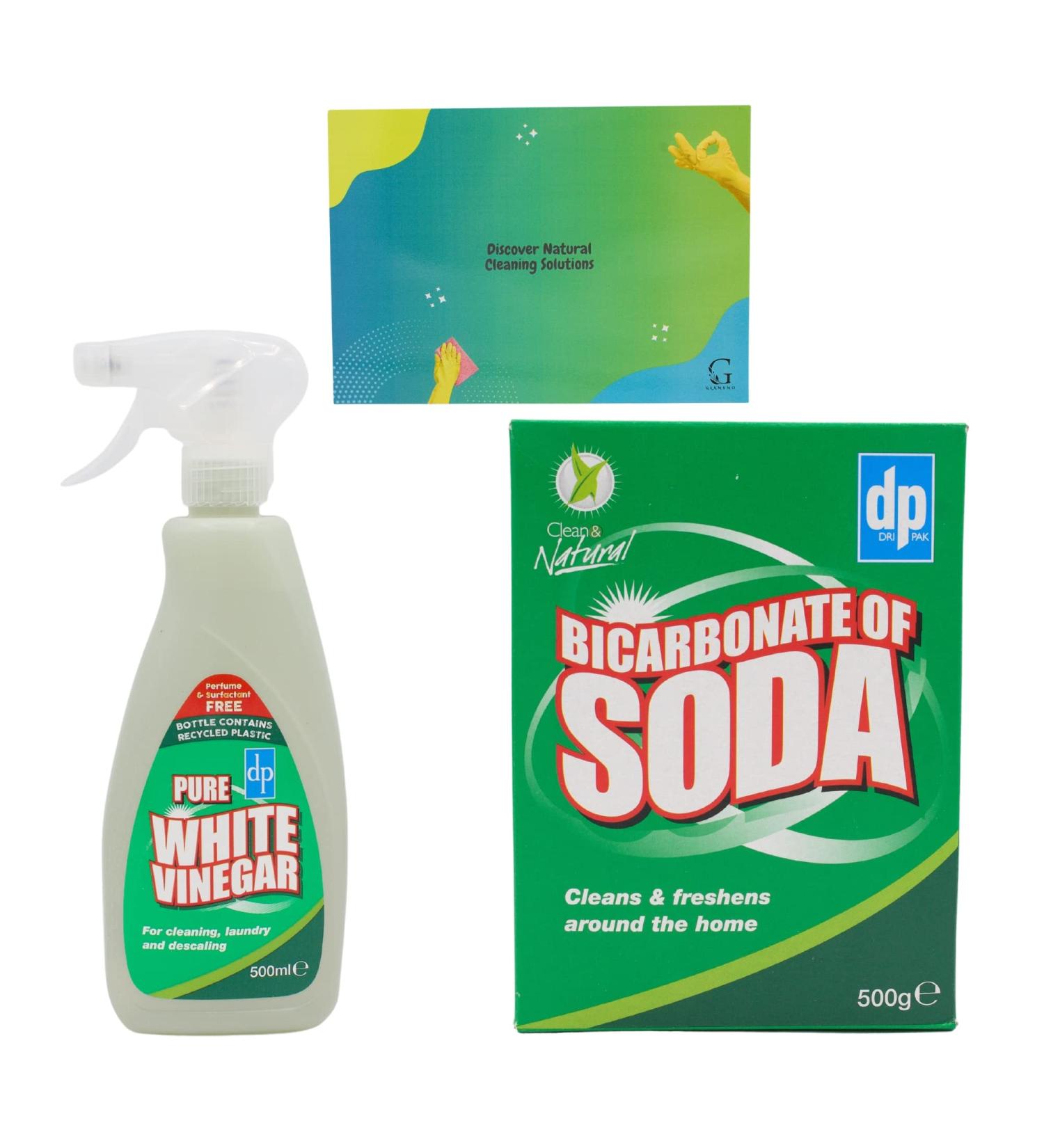 Bicarbonate of Soda and White Vinegar Cleaning Bundle | 500g & 500ml | Includes Glameno Cleaning Tips - Buy Online on GoSupps.com