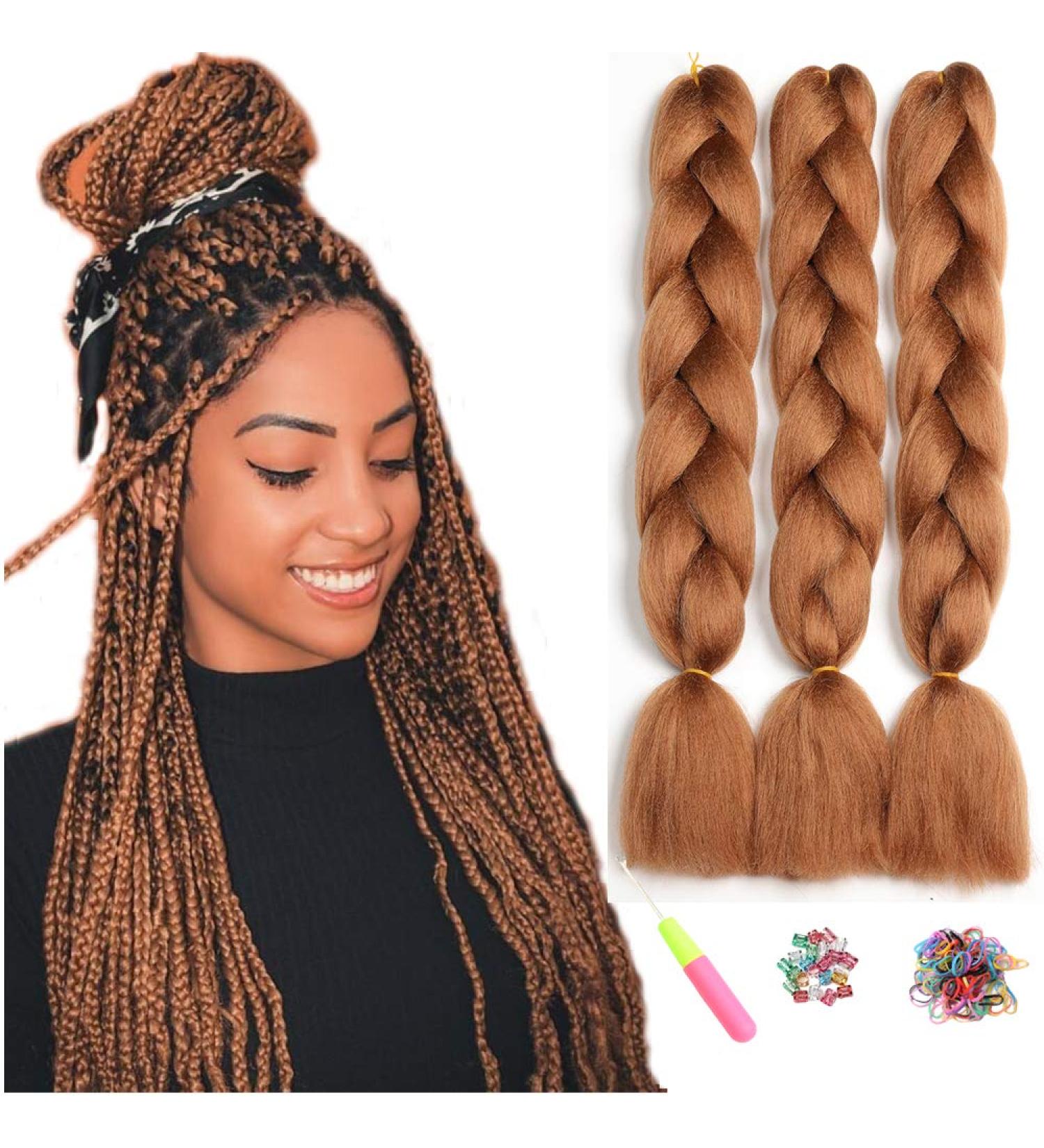 Showjarlly Kanecalon Hair Extensions - Red Brown Ombre Jumbo Braids 24 | 3 Pack Box Braid Kunsthaar - Buy Online on GoSupps.com