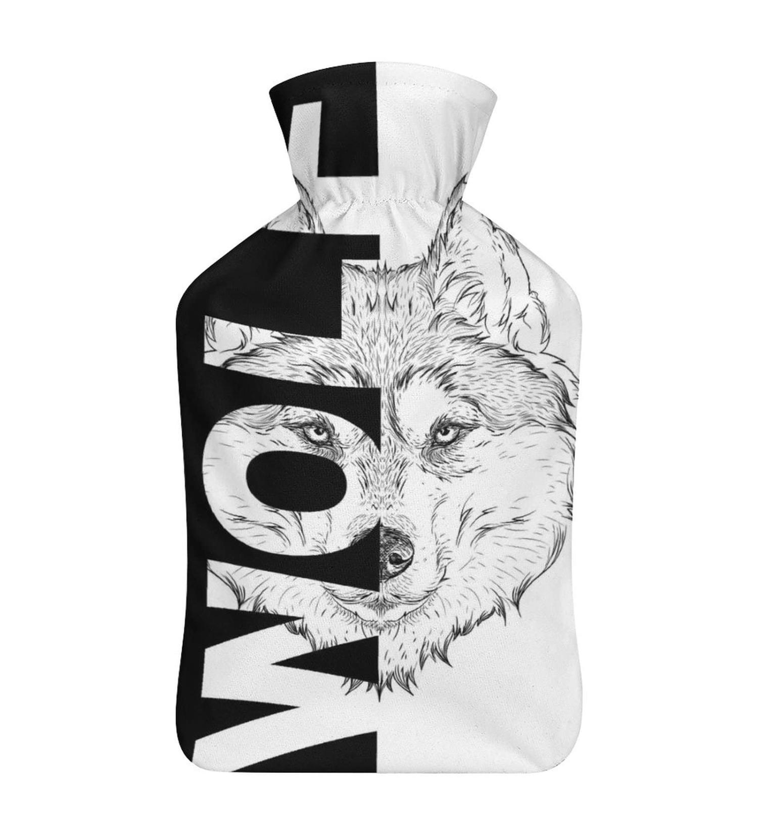 Hot Water Bottle with Lid - Wolf Design Rubber Bag for Pain Relief Cramps & Cold Therapy - Buy Online on GoSupps.com