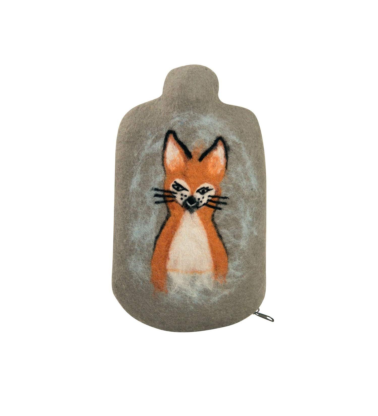 Hugo Frosch Children's Eco Hot Water Bottle 0.8L with Felt Cover - Fox Design | Eco-Friendly Comfort for Kids - Buy Online on GoSupps.com