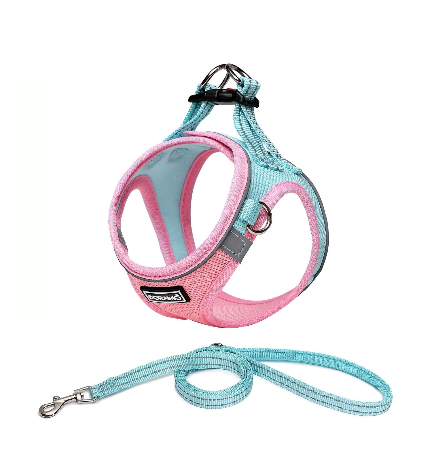 Doramio Dog Harness for Small Dogs - Reflective Breathable Step-In Design with Leash - Anti-Train Safety Harness for Cats & Dogs (L Pink/Blue) - Buy Online on GoSupps.com