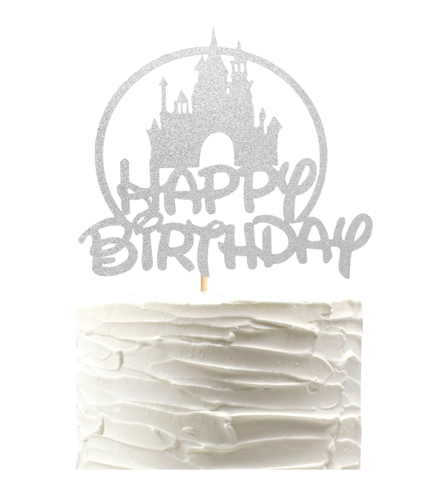 Arthsdite Castle Birthday Cake Topper Castle Theme Birthday Party Decoration Princess Prince Happy Birthday Cake Decoration - Silver Glitter - Buy Online on GoSupps.com