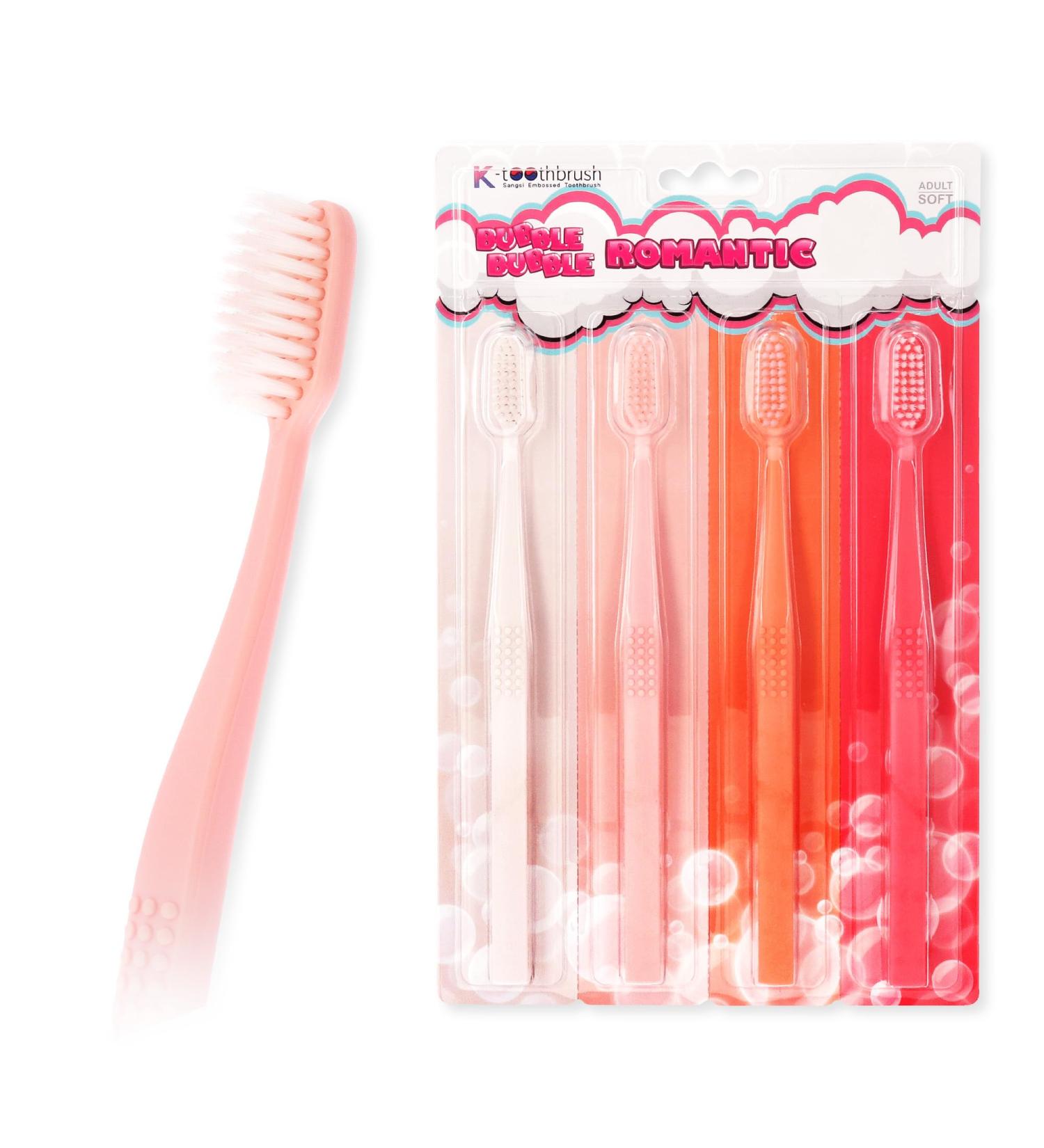 SANGSI Embossed Bristle Toothbrush - Soft Adult Toothbrushes for Sensitive Teeth & Gums | Travel Essential Pack of 4 | Bubble Bubble Romantic Design - Buy Online on GoSupps.com