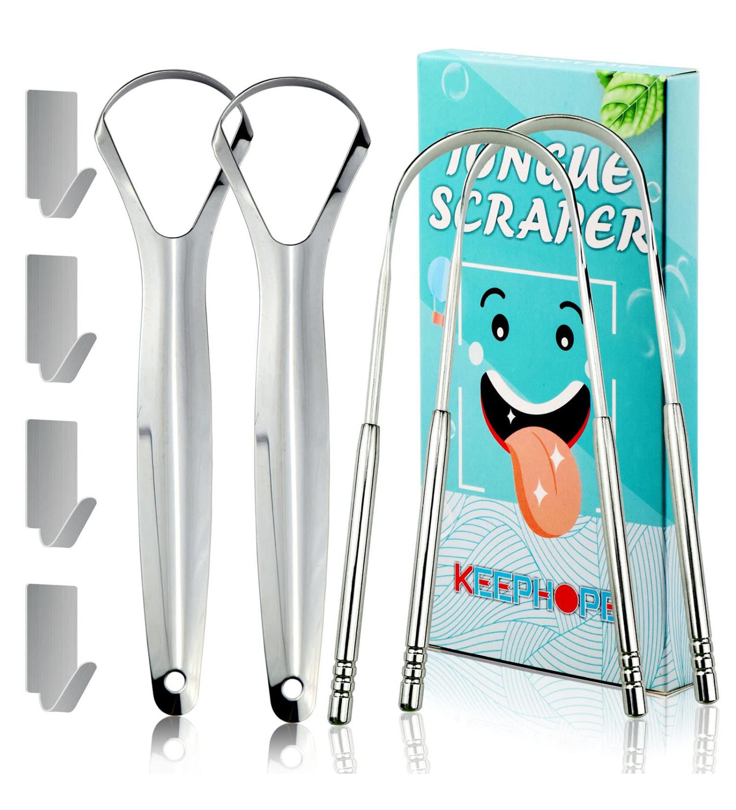 Medical Grade Stainless Steel Tongue Scraper 4 Pack - Oral Care Tool for Adults & Kids - Eliminate Bad Breath - Tongue Cleaner with Mini Hooks - Buy Online on GoSupps.com