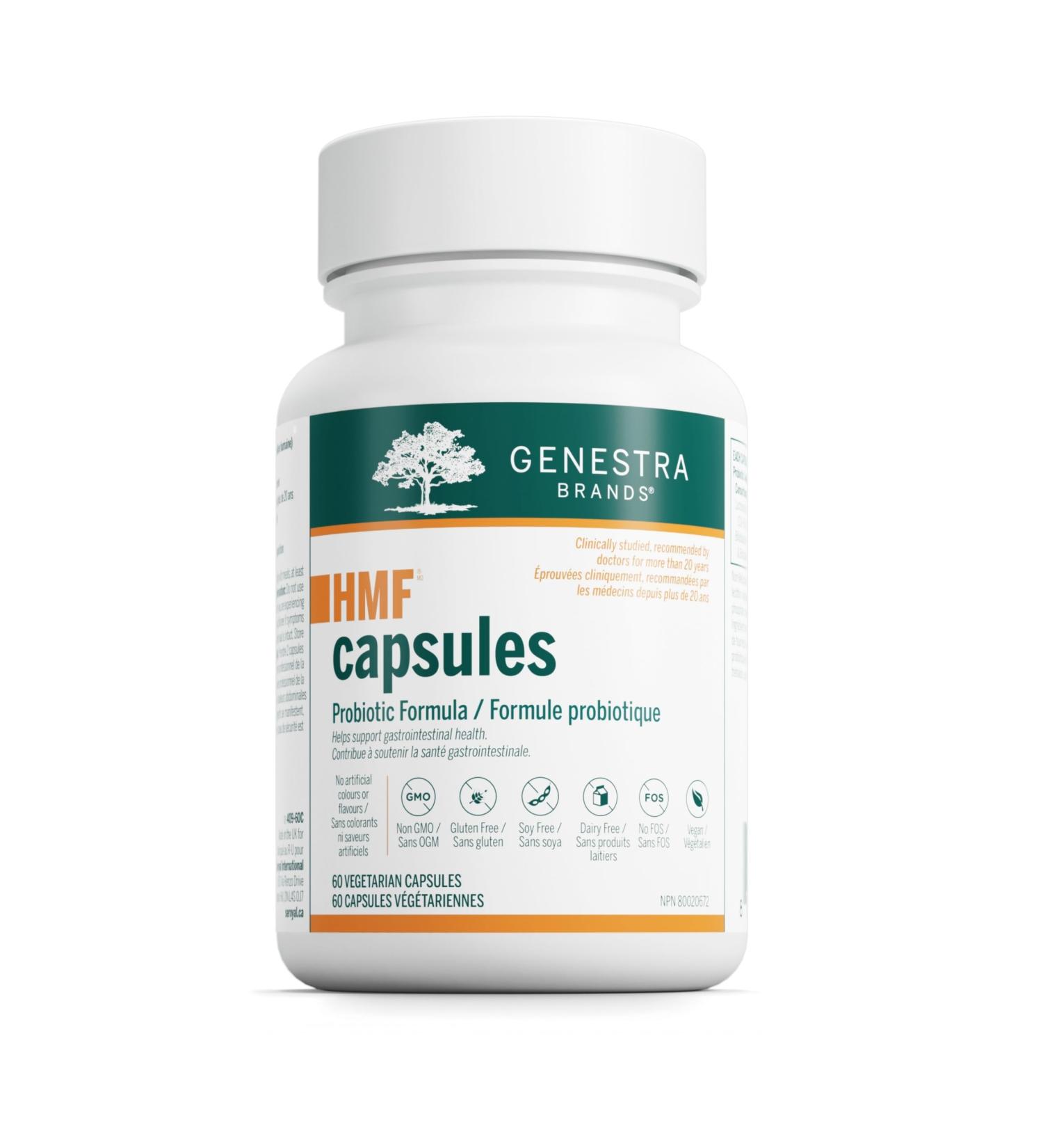 Genestra Brands HMF Capsules - 4 Strains Probiotics for Gut Health - Lactobacillus & Bifidobacterium Supplement - Non-GMO & Gluten Free - 60 Vegetarian Capsules - Buy Online on GoSupps.com