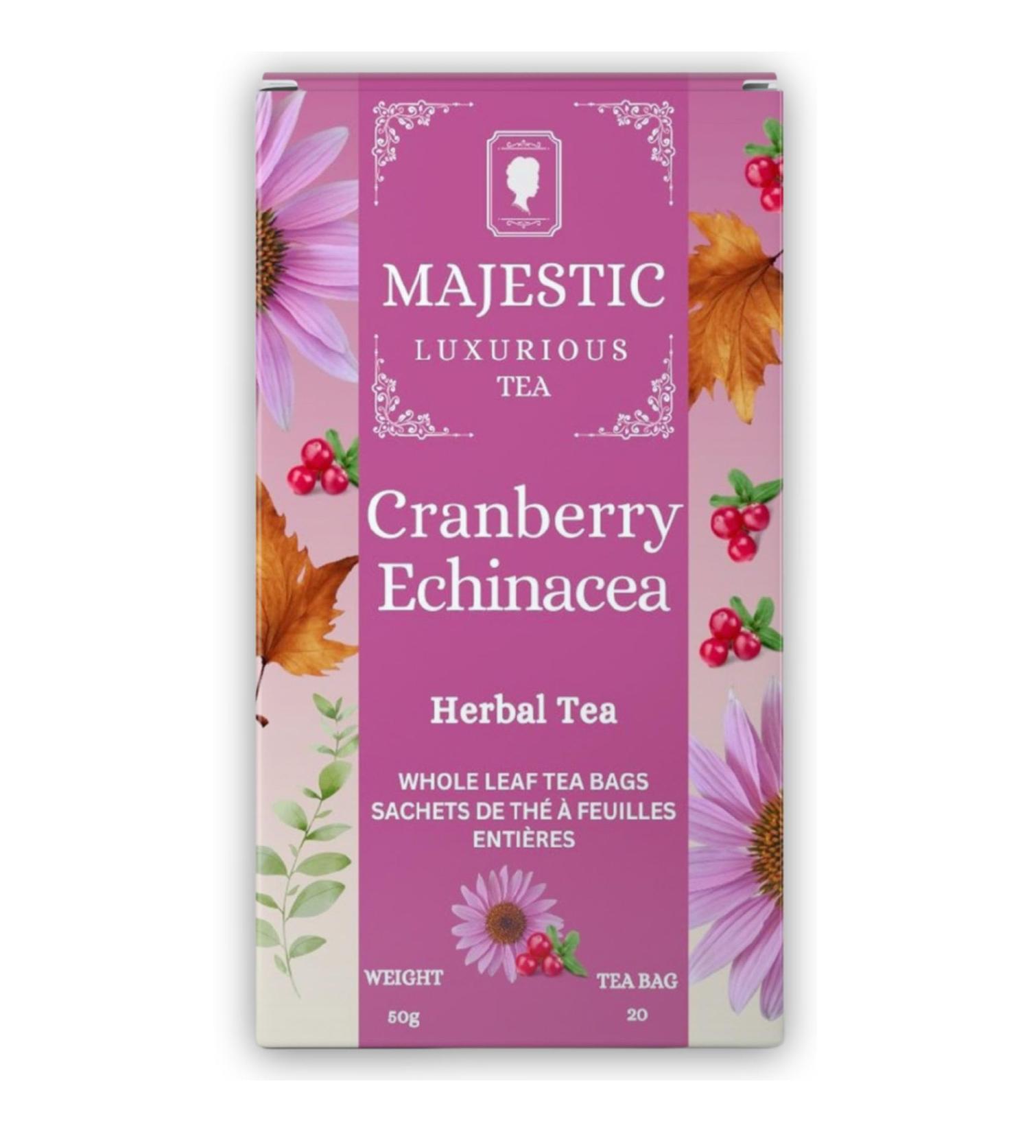 Majestic Tea_ CRANBERRY ECHINACEA | Caffeine Free | Individually Wrapped 20 Pyramid Tea Bags. - Buy Online on GoSupps.com