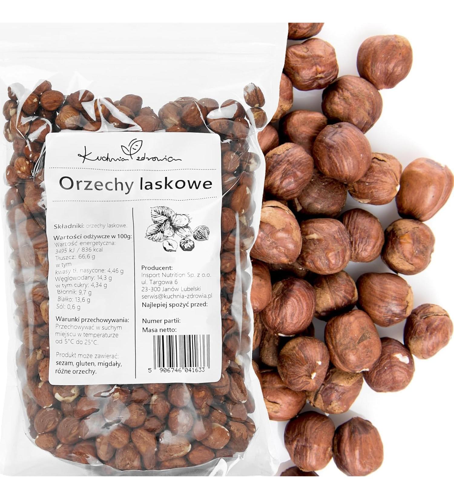 Kuchnia Zdrowia - Whole Hazelnuts - Salt Free - Natural - No Additives - High Quality - Leak Proof Zipper Packaging - Doypack: (1000 Grams) - Buy Online on GoSupps.com
