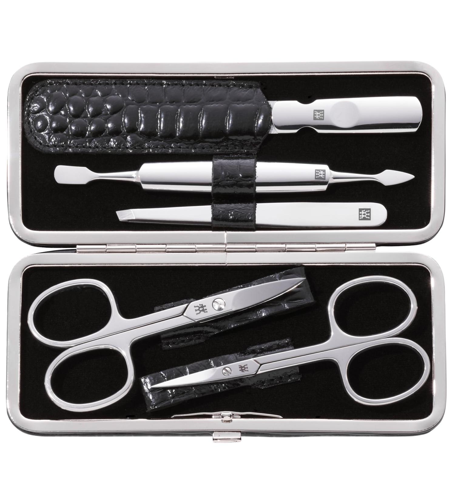 Premium 5-Piece Twin Manicure & Pedicure Set - Cowhide Kroko Edition with Double-Sided Glass Nail File | Complete Nail Care Kit - Buy Online on GoSupps.com