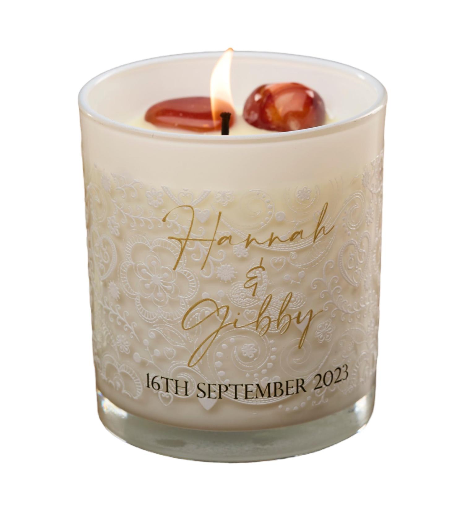 Personalised Wedding Day Candle Gift with Heart Background (Lavender) - Buy Online on GoSupps.com