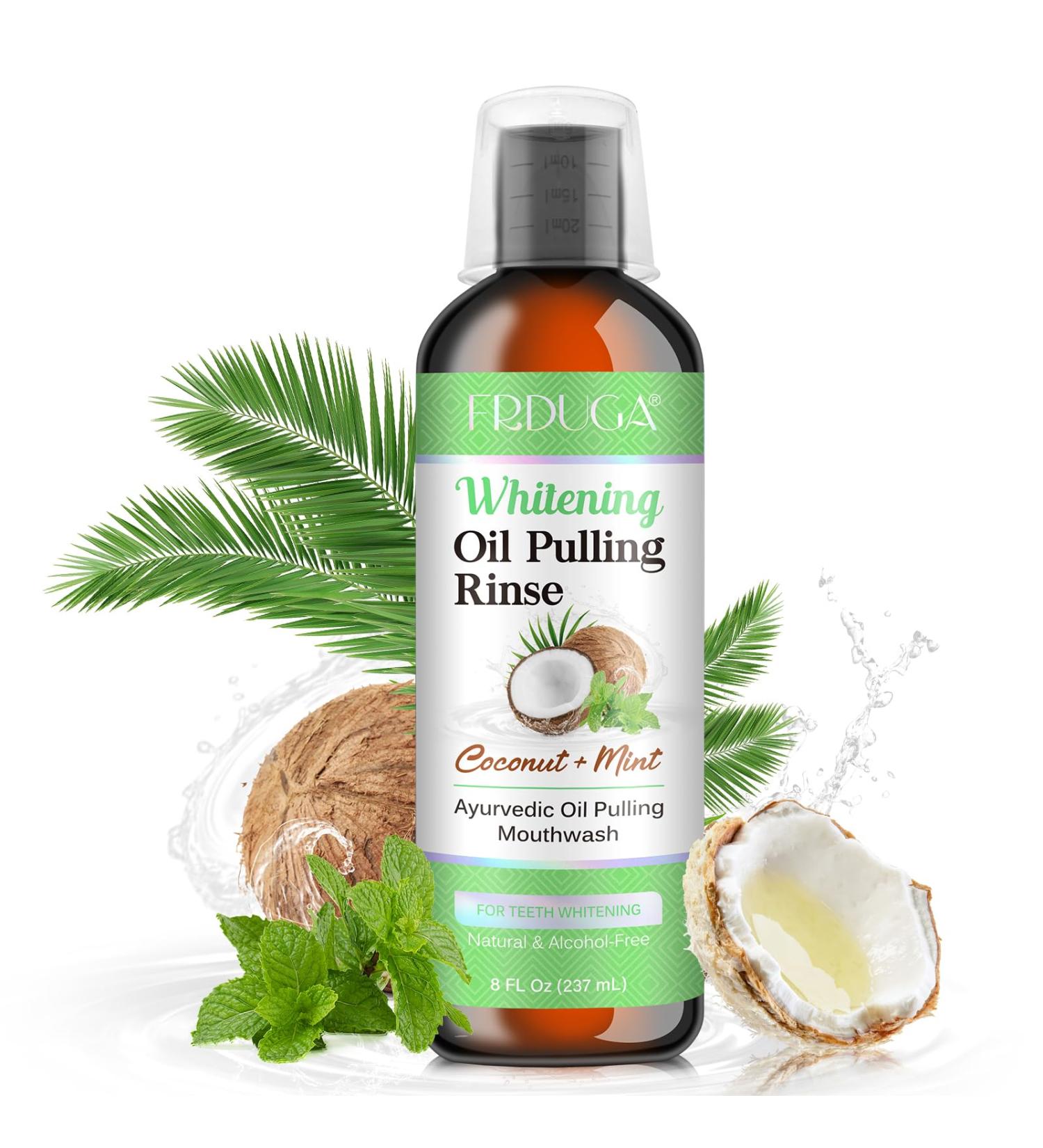 Natural Coconut & Peppermint Pulling Oil for Teeth | Alcohol-Free Mouthwash with Vitamins D & E | Fresh Breath & Gum Health - Includes Tongue Scraper (8 Fl. Oz - Buy Online on GoSupps.com