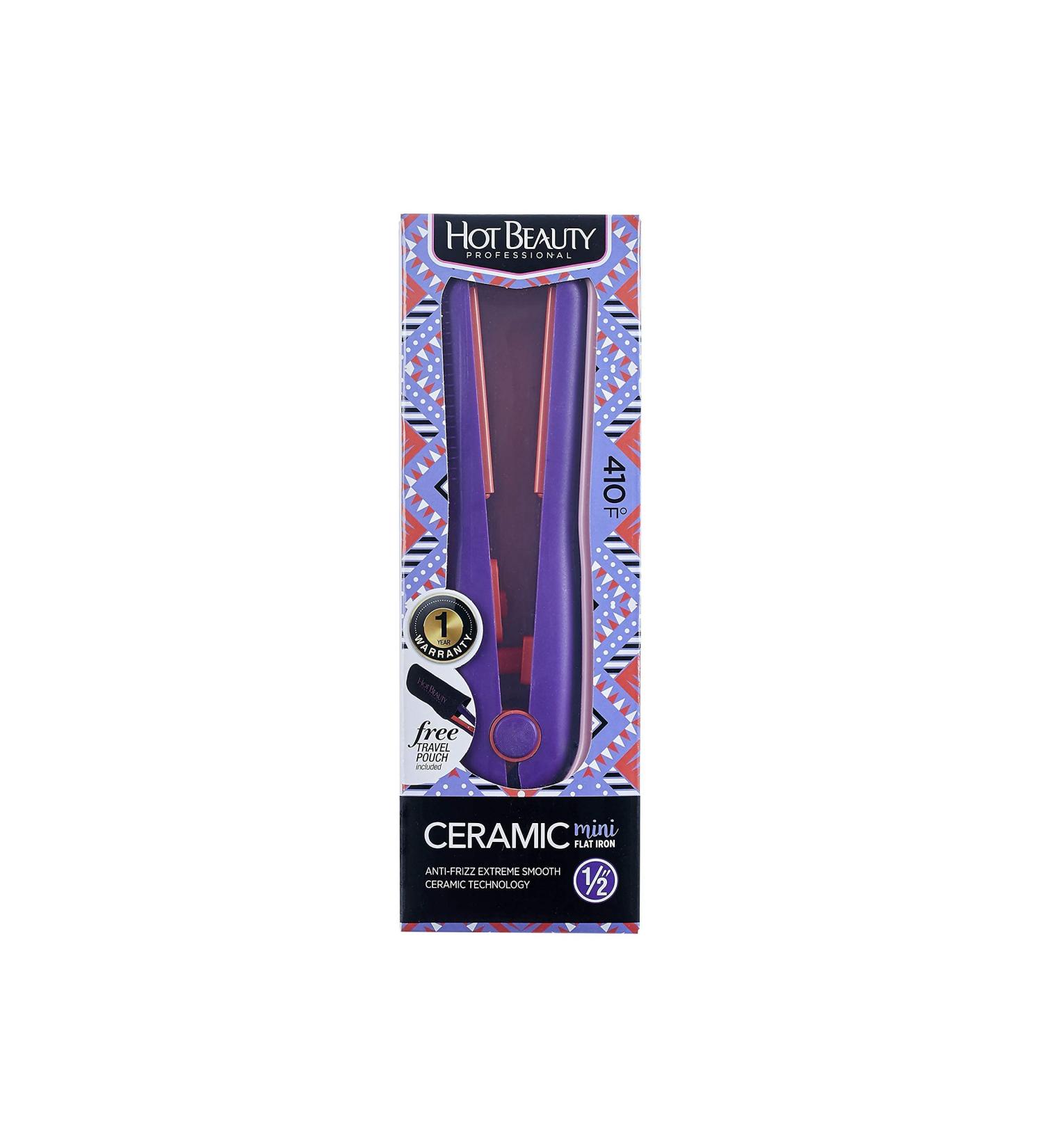 Hot Beauty Ceramic Mini Flat Iron 1/2 - Anti-Frizz Extreme Smooth (Violet) | Travel Pouch Included - Buy Online on GoSupps.com
