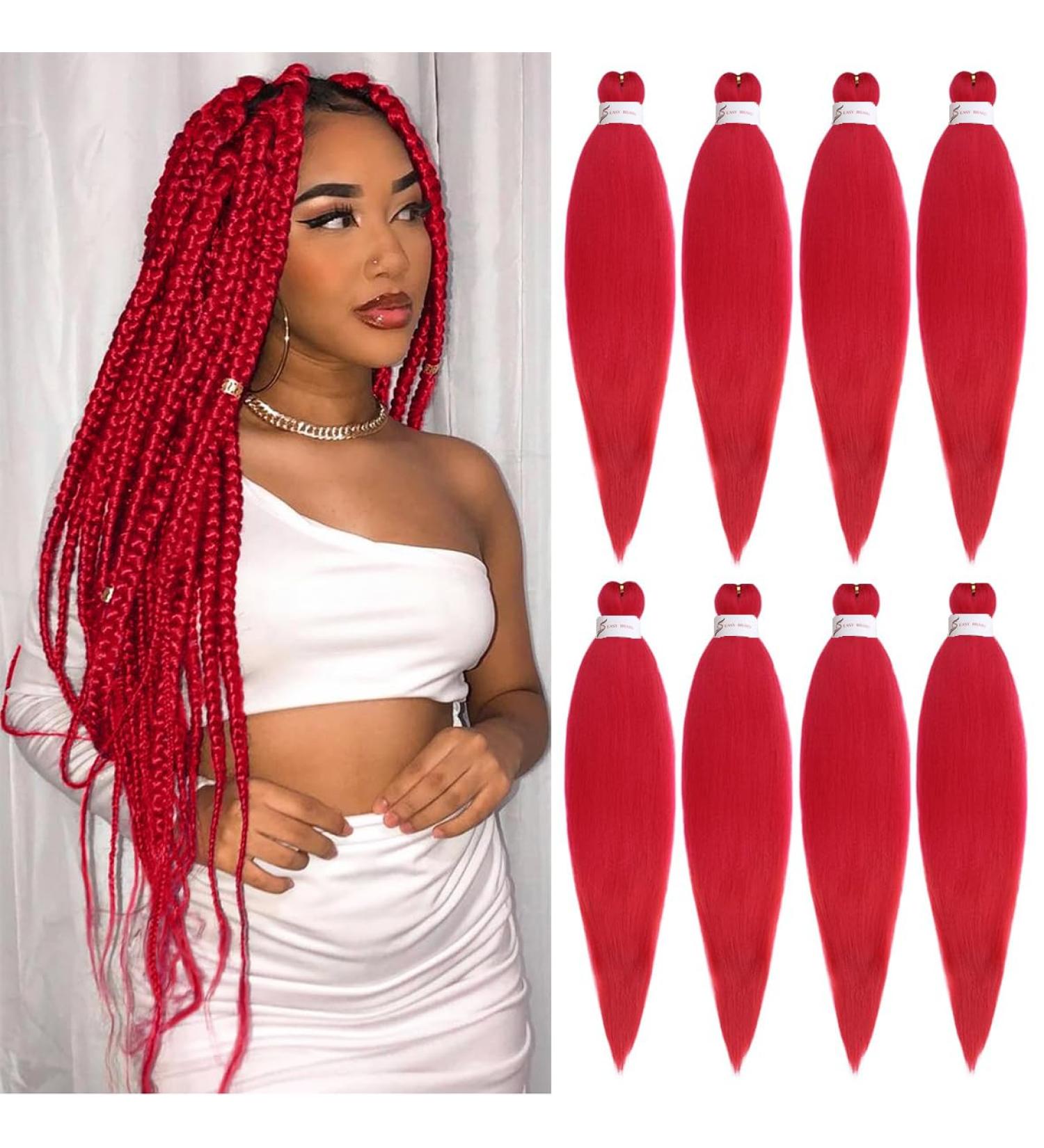 Leeven 8 Packs Pre Stretched Braiding Hair 26 Inch Yaki Texture Red Brading Hair Extensions for Box Braids Red Crochet Hair Extensions for Braiding/Red 26 Inch (Pack of 8) RED - Buy Online on GoSupps.com