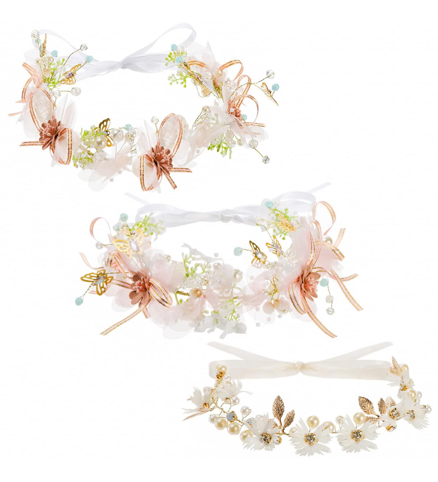 Elsjoy 3 Pack Flower Crowns - Adjustable Bridal Floral Headbands for Wedding, Party, Festival - Wedding Hair Accessories - Buy Online on GoSupps.com